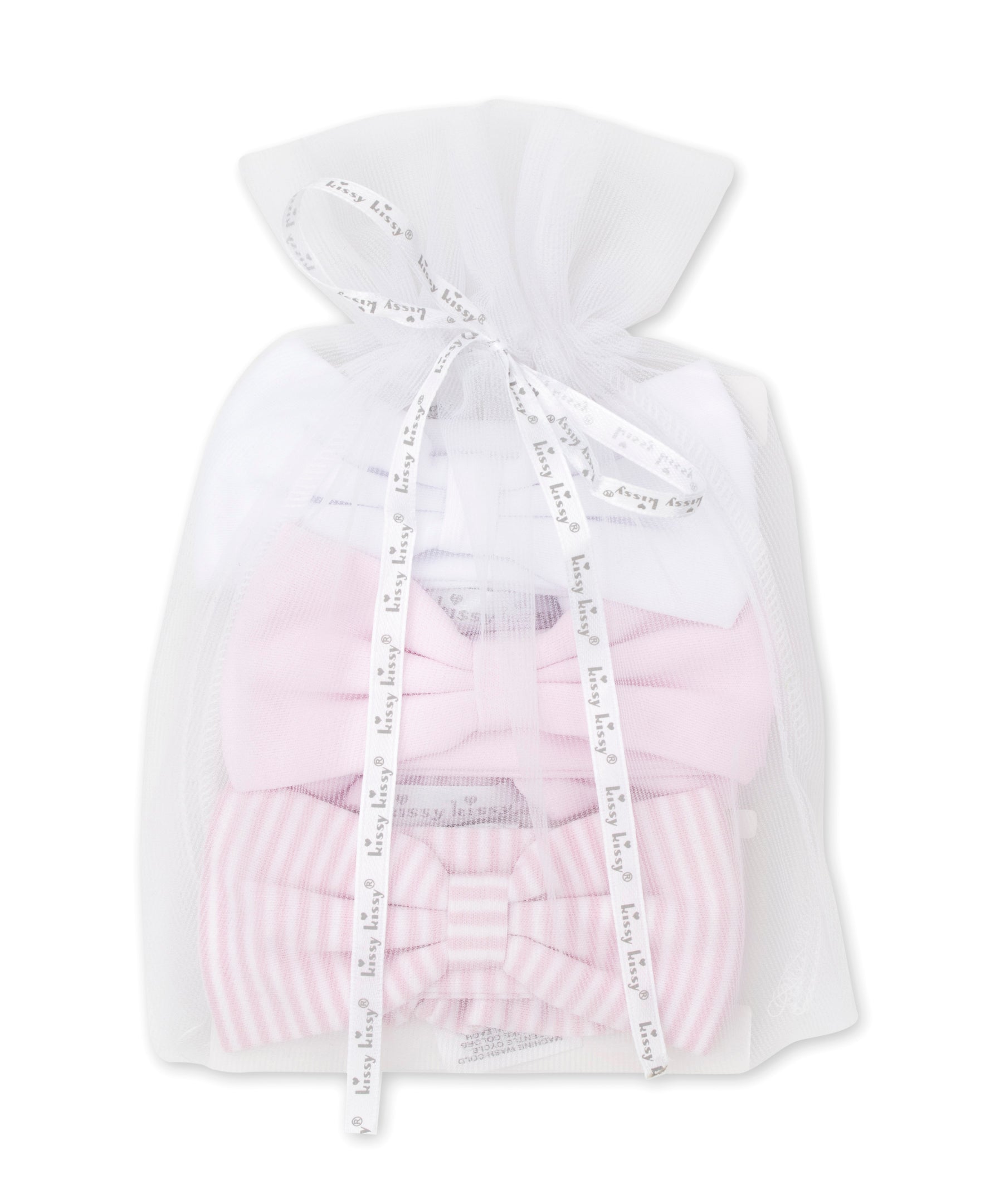 Pink Stripe 3 Pack Headband Set w/ Tulle Bag - Kissy Kissy