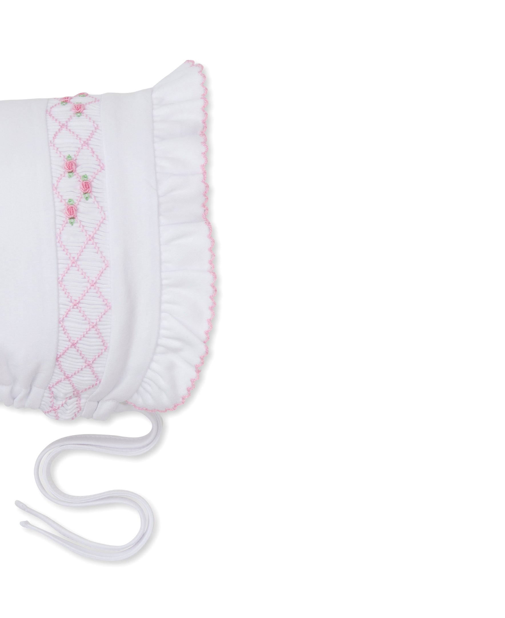 CLB Summer 26 White/Pink Hand Smocked Bonnet - Kissy Kissy