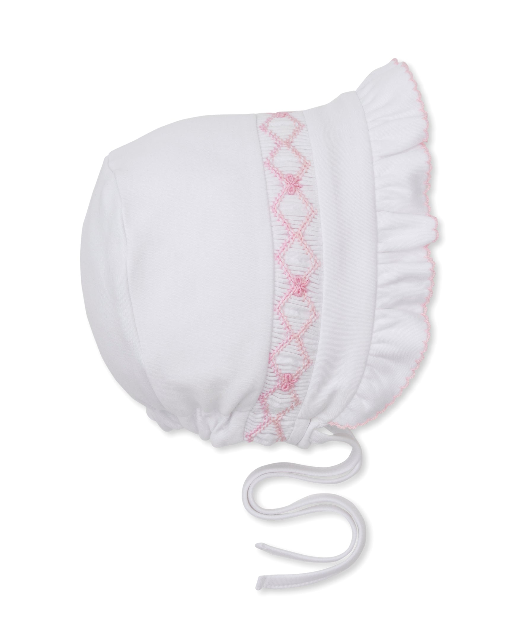 CLB Summer Bows 26 White/Pink Hand Smocked Bonnet - Kissy Kissy