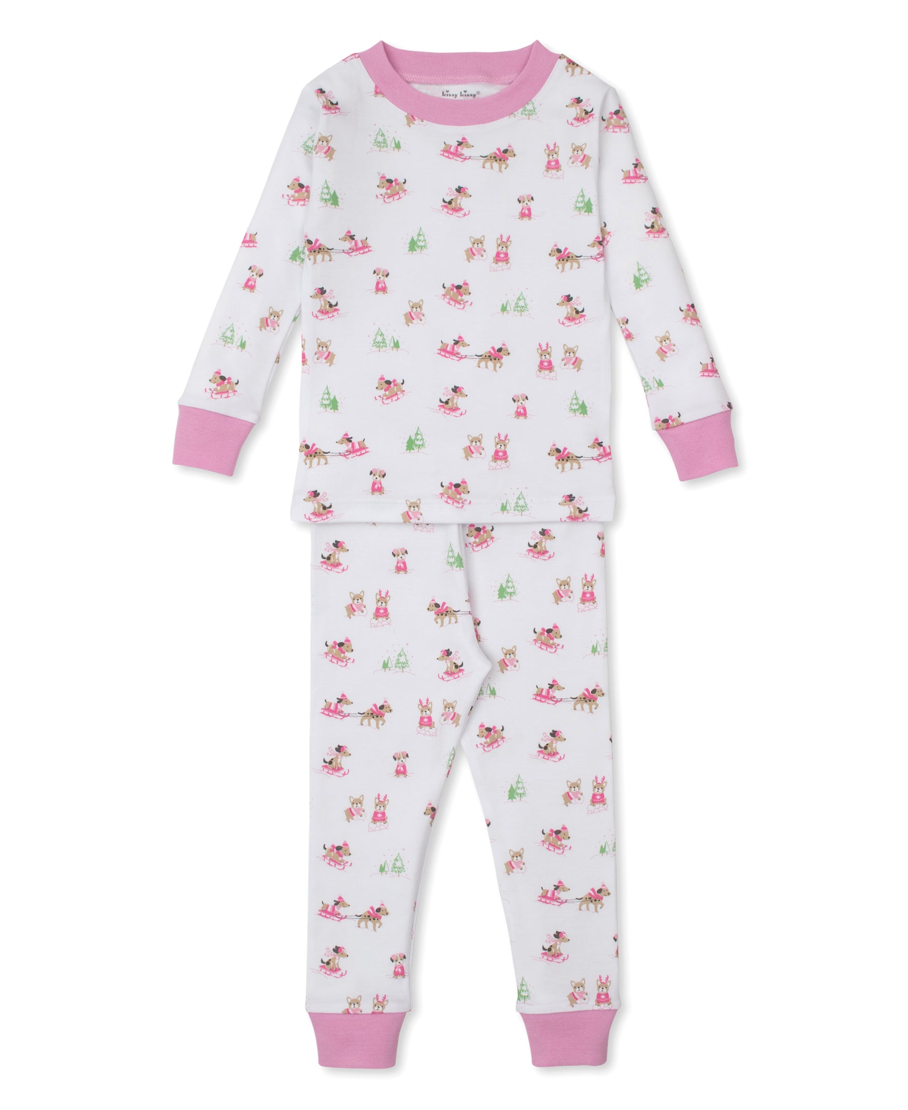 Puppy's Sleigh Riding Fun Pink Pajama Set - Kissy Kissy