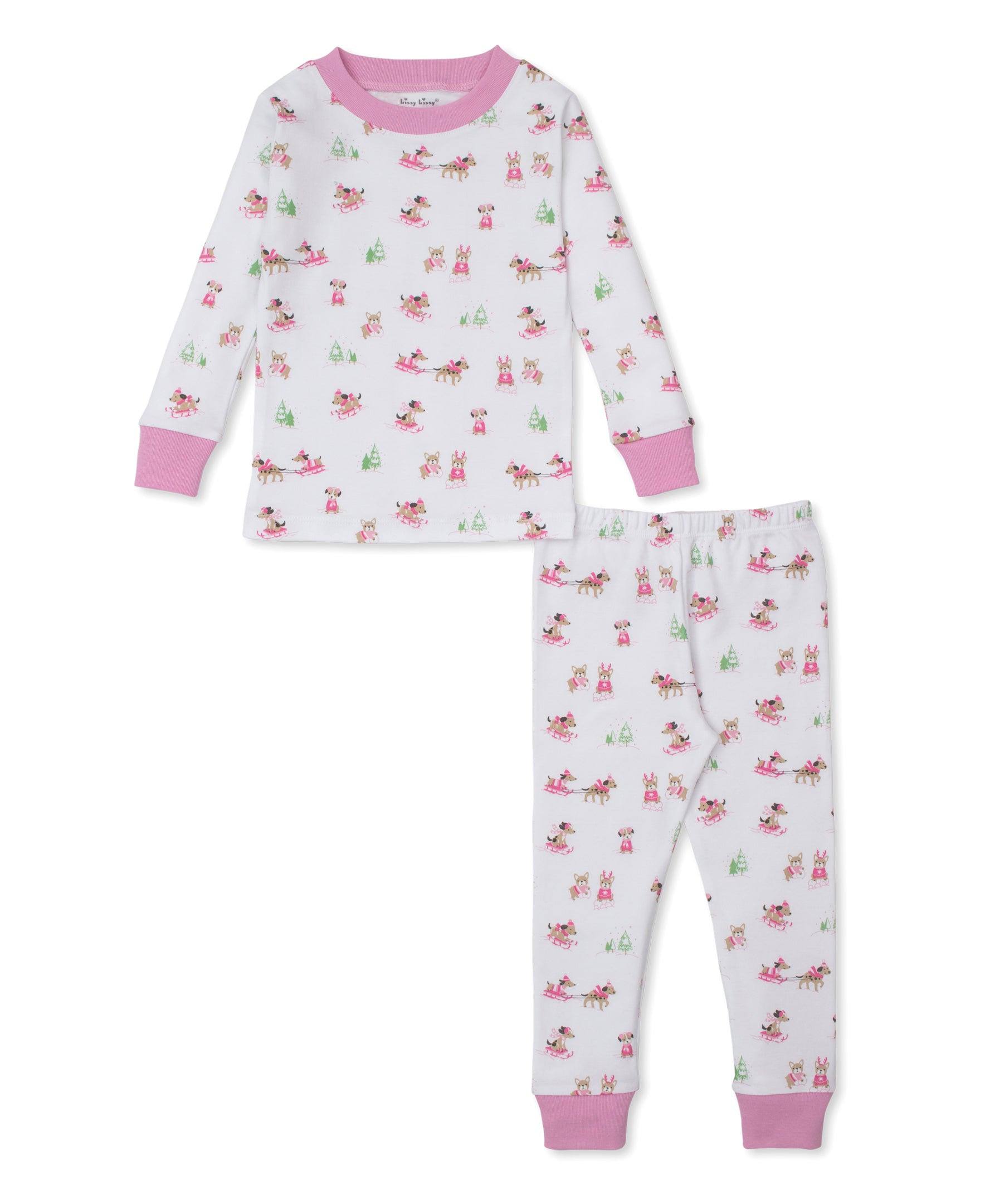 Puppy's Sleigh Riding Fun Pink Toddler Pajama Set - Kissy Kissy