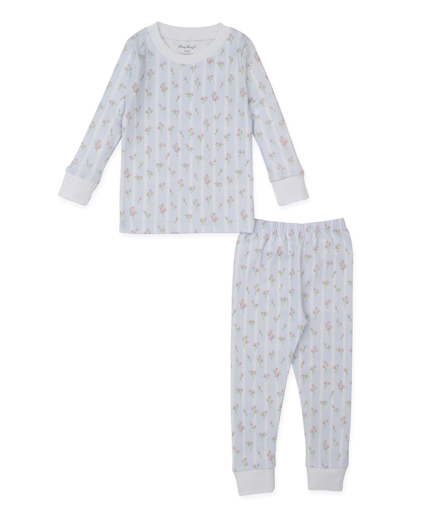 Ribbon Stripe Bouquets Blue Toddler Pajama Set - Kissy Kissy