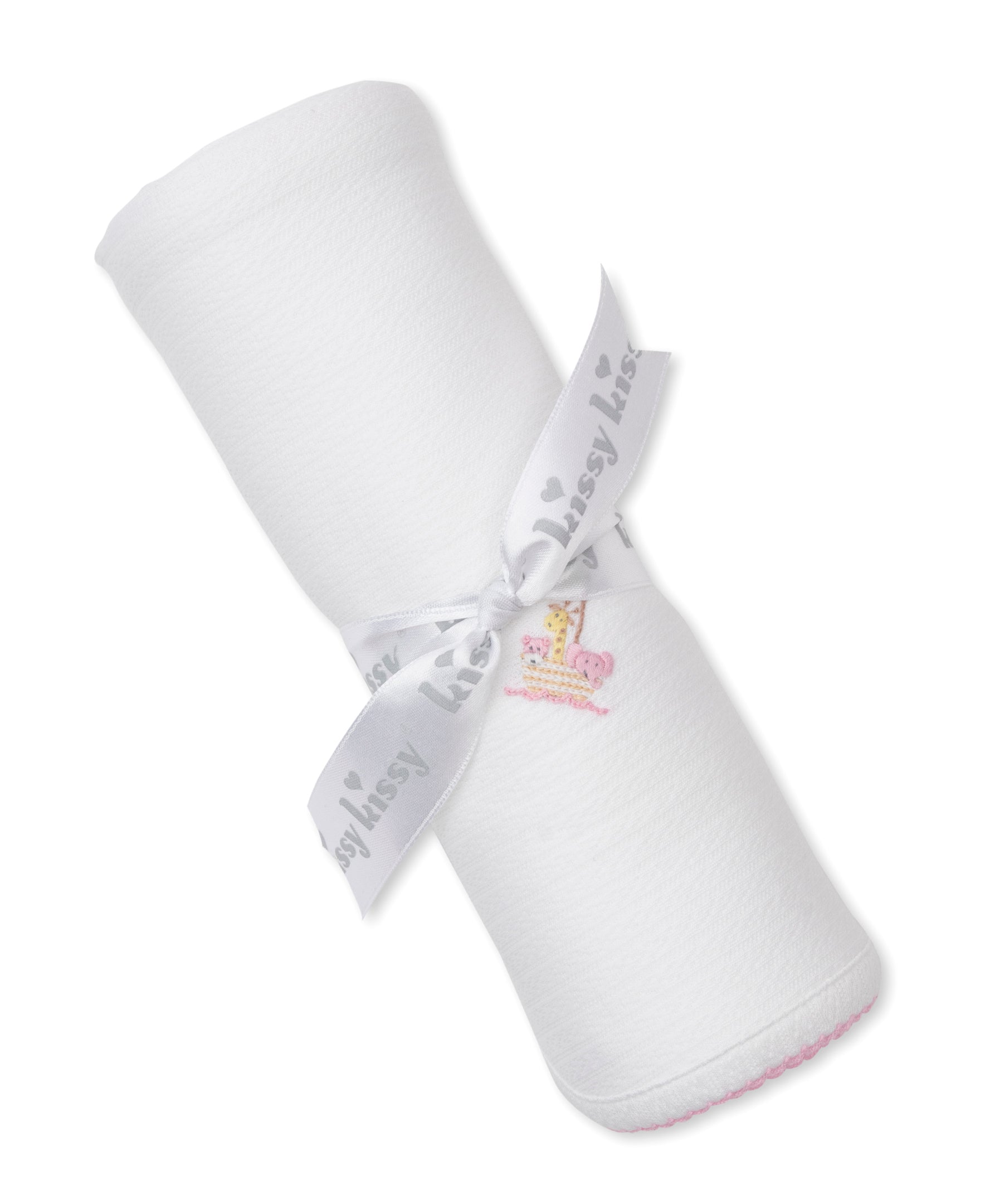 Premier Noah's Ark White/Pink Hand Emb. Blanket - Kissy Kissy