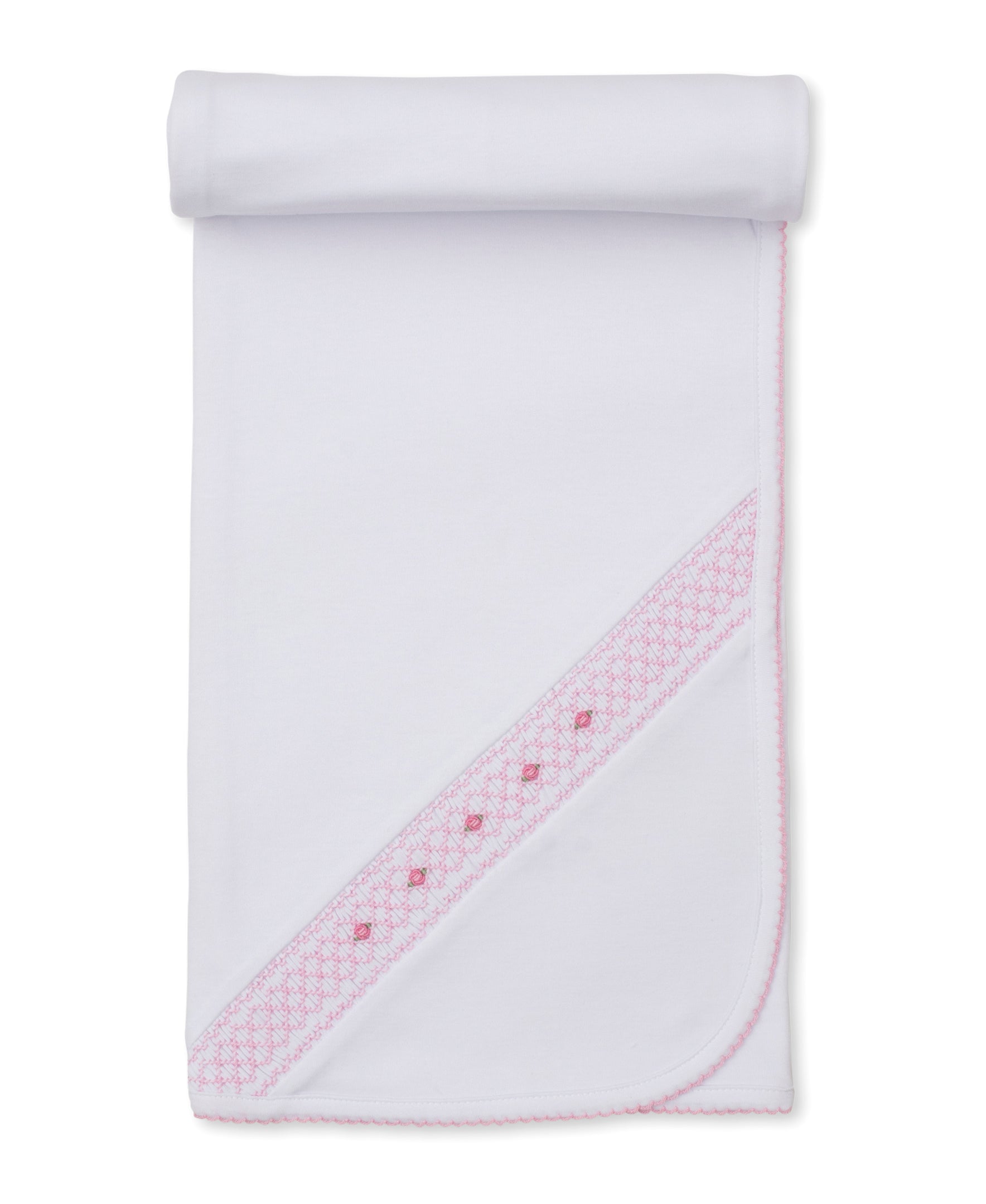 CLB Fall 25 White/Pink Hand Smocked Blanket - Kissy Kissy