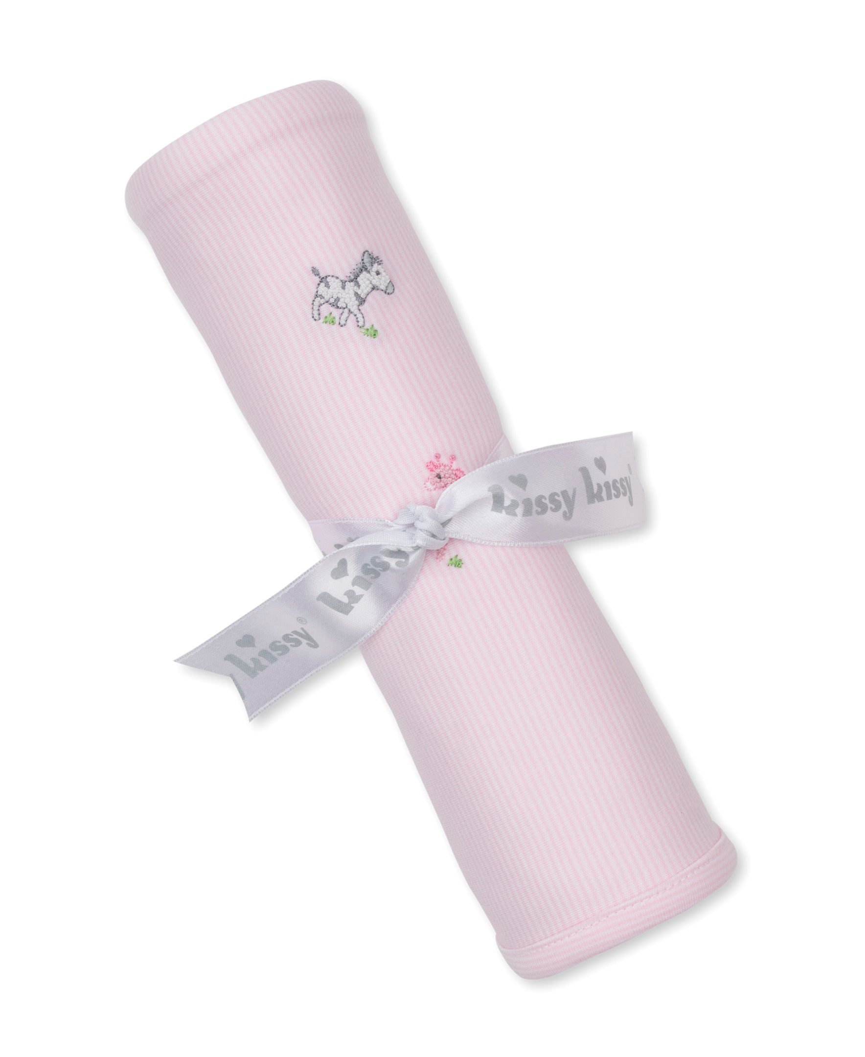 SCE Safari Party Pink Hand Emb. Stripe Blanket - Kissy Kissy