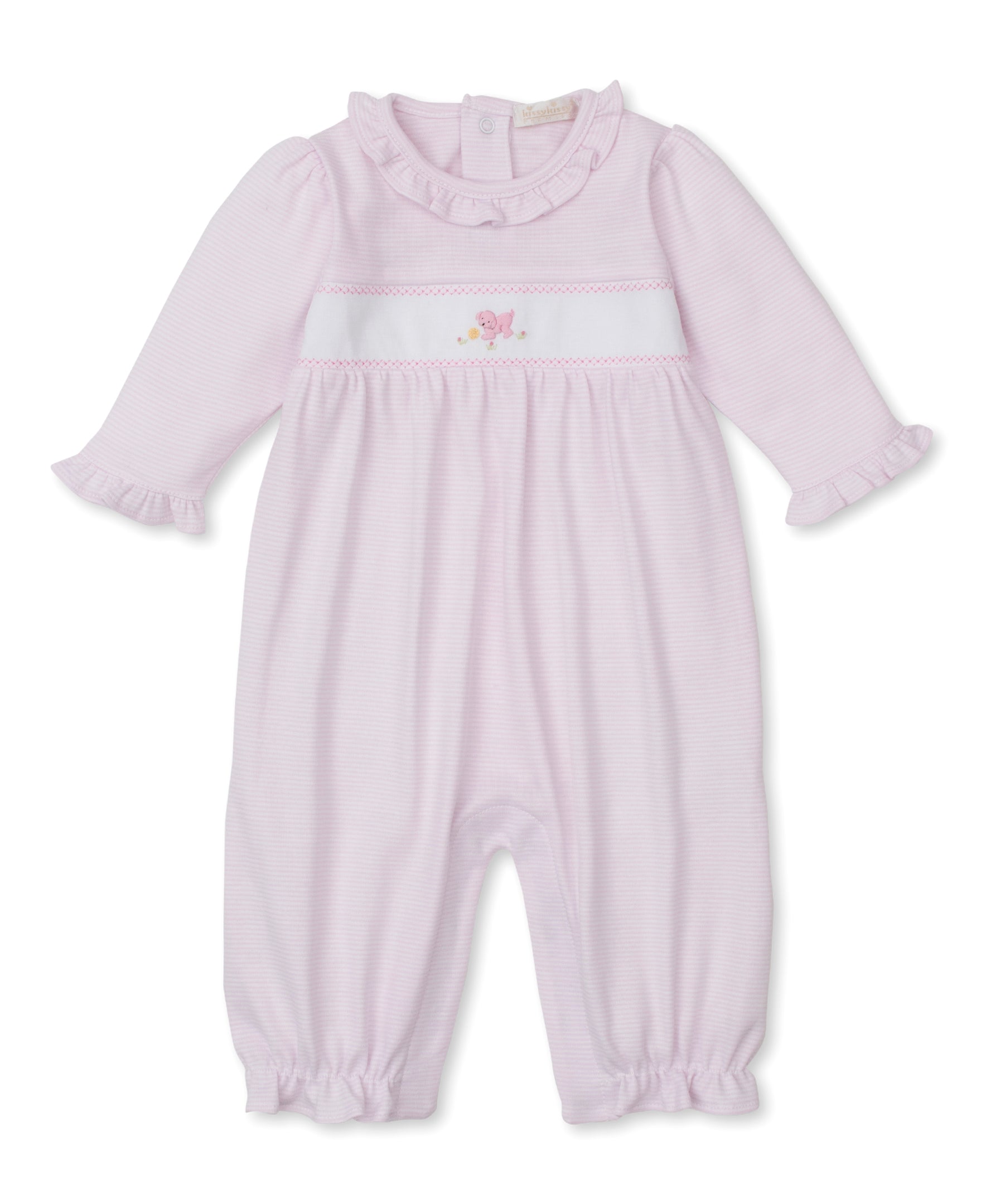 Premier Playful Pups PinkHand Emb. Stripe Playsuit - Kissy Kissy