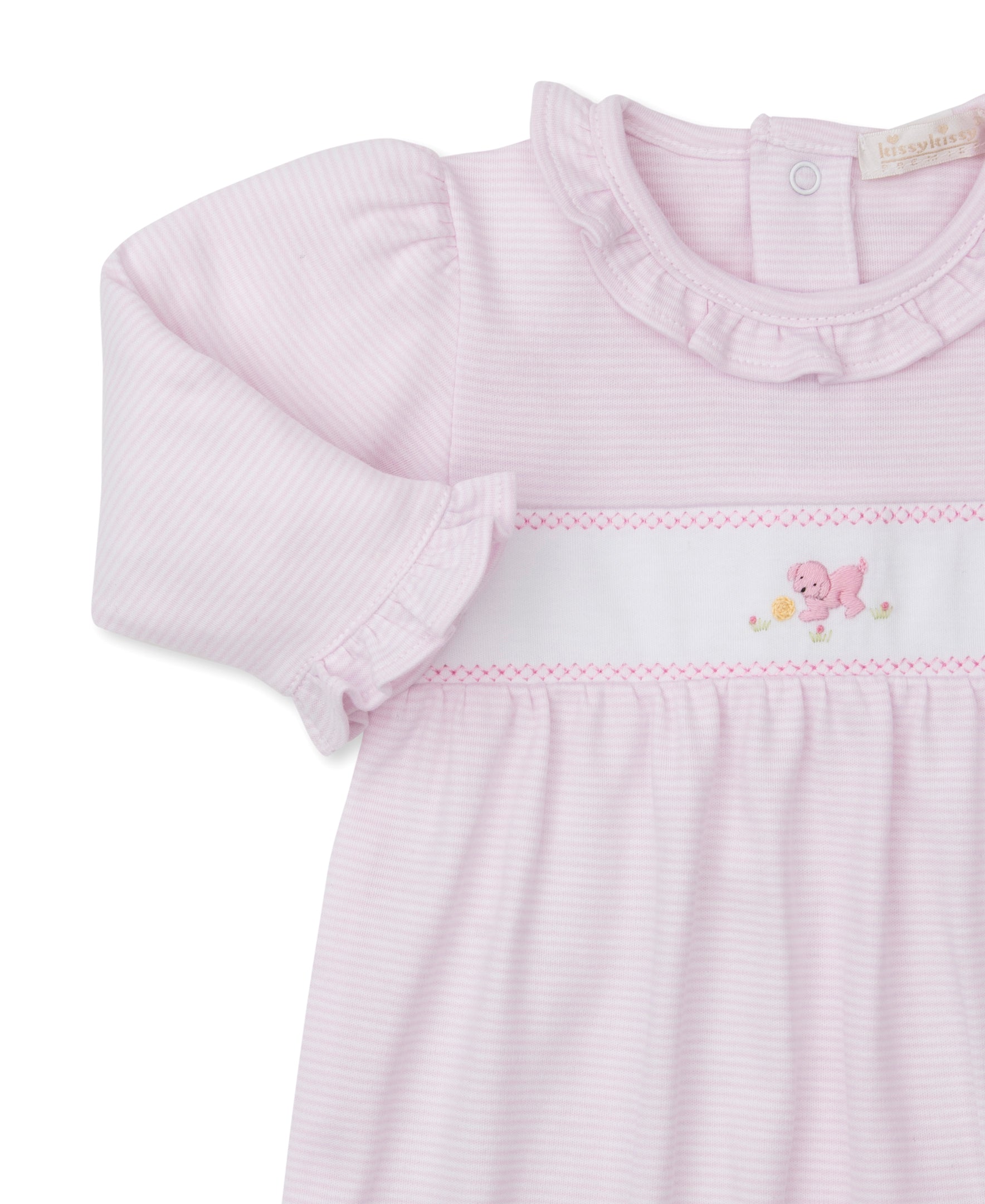 Premier Playful Pups PinkHand Emb. Stripe Playsuit - Kissy Kissy