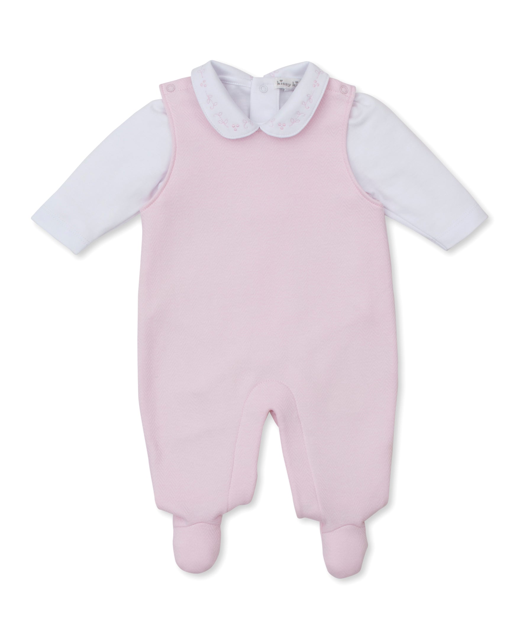 Sweet Homecoming Pink Jacquard Footed Overall Set - Kissy Kissy