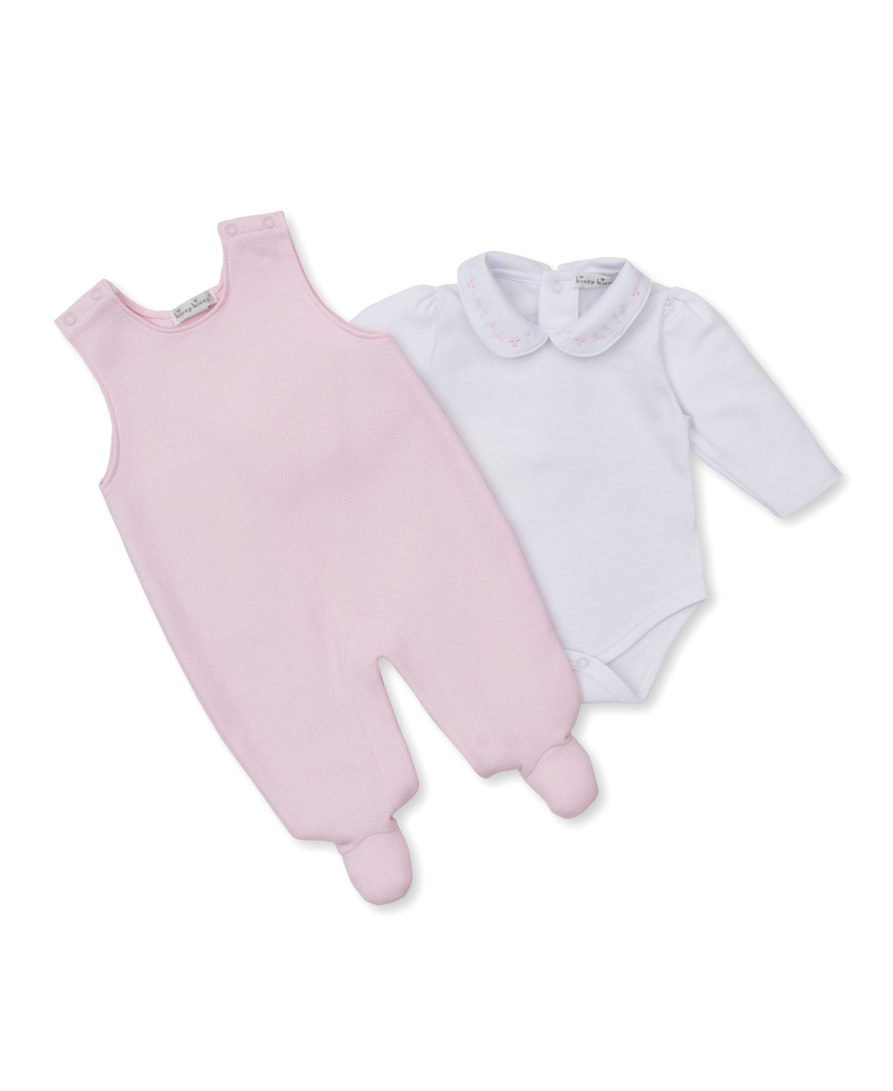 Sweet Homecoming Pink Jacquard Footed Overall Set - Kissy Kissy