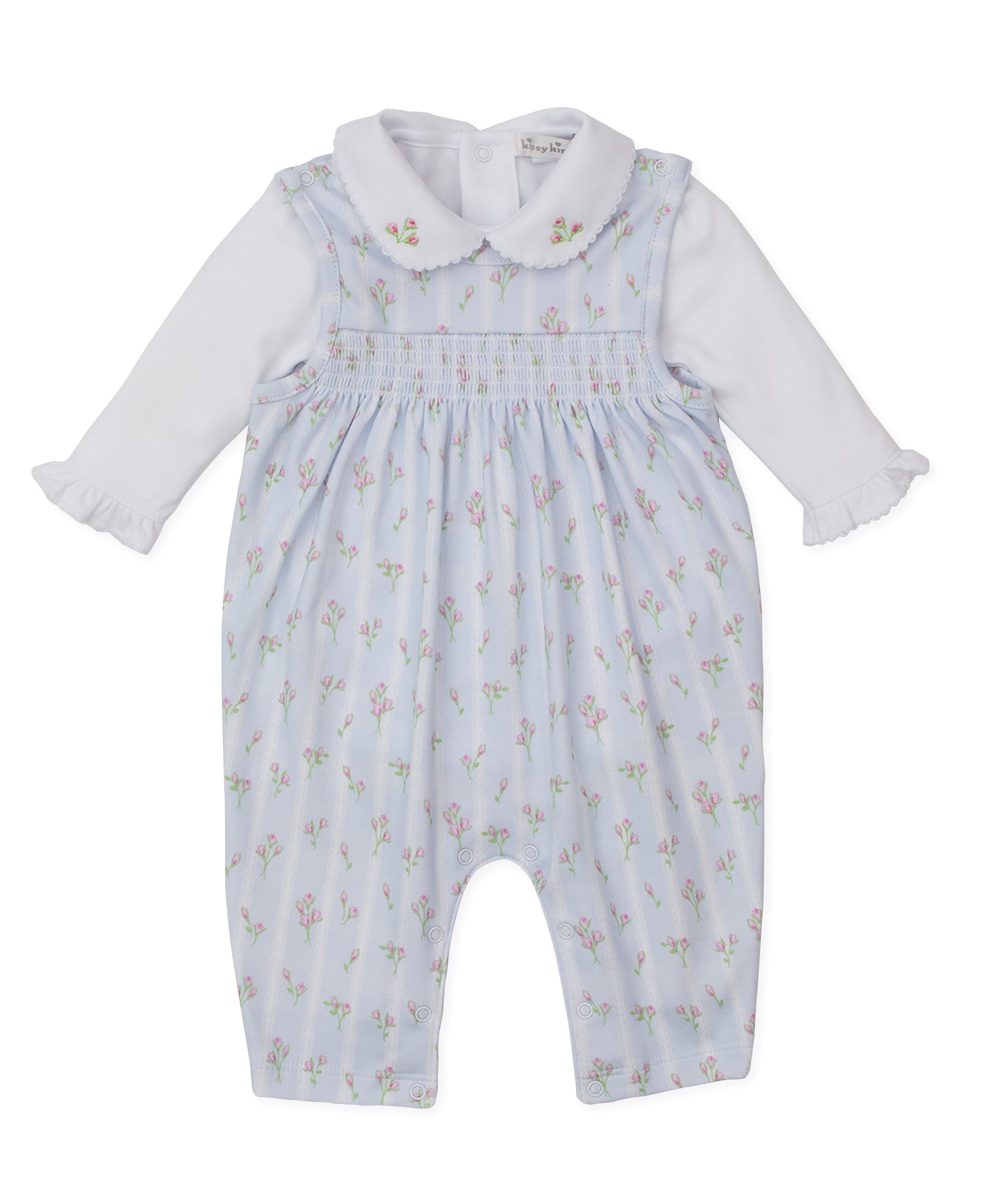 Ribbon Stripe Bouquets Blue Overall Set - Kissy Kissy