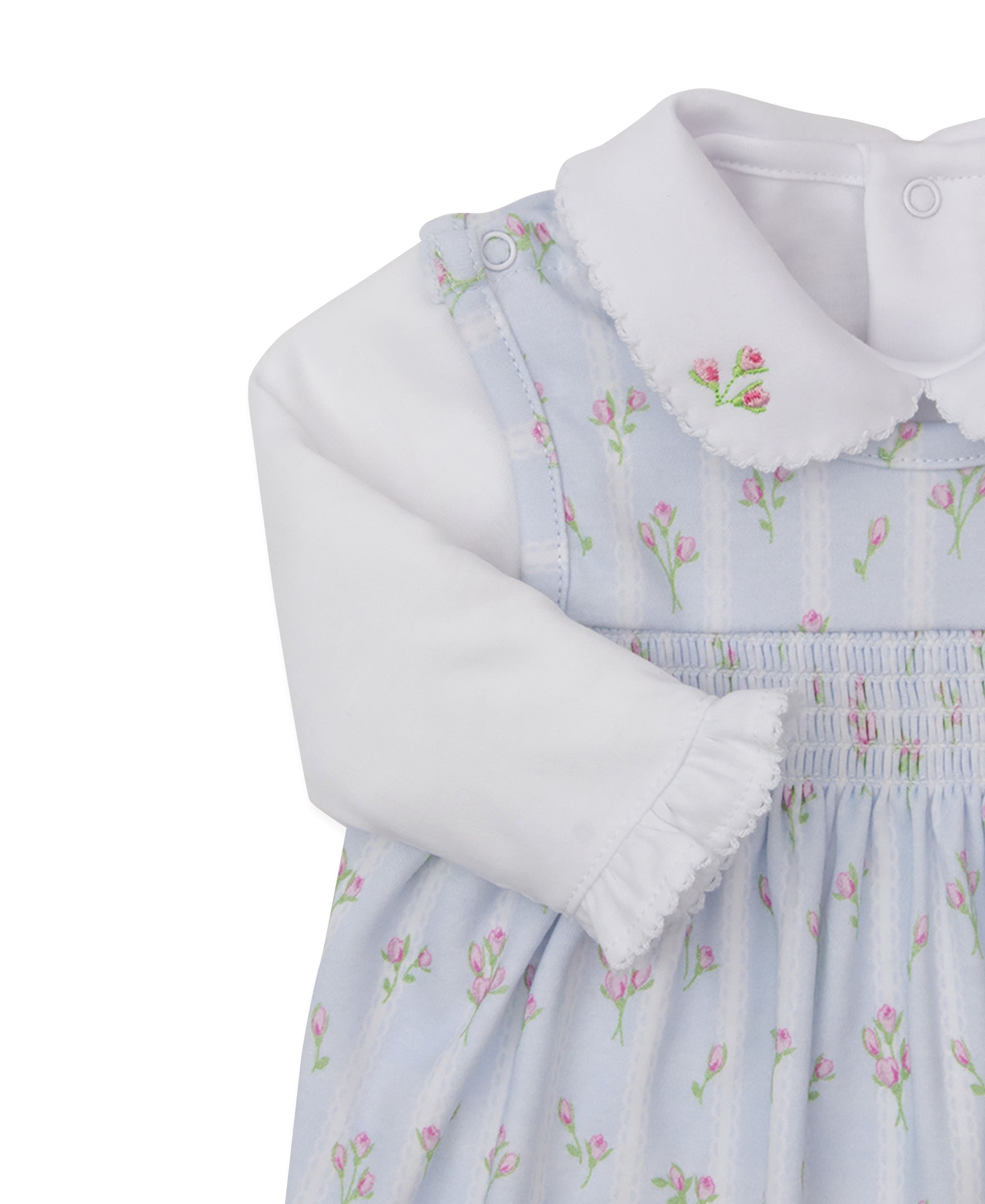 Ribbon Stripe Bouquets Blue Overall Set - Kissy Kissy