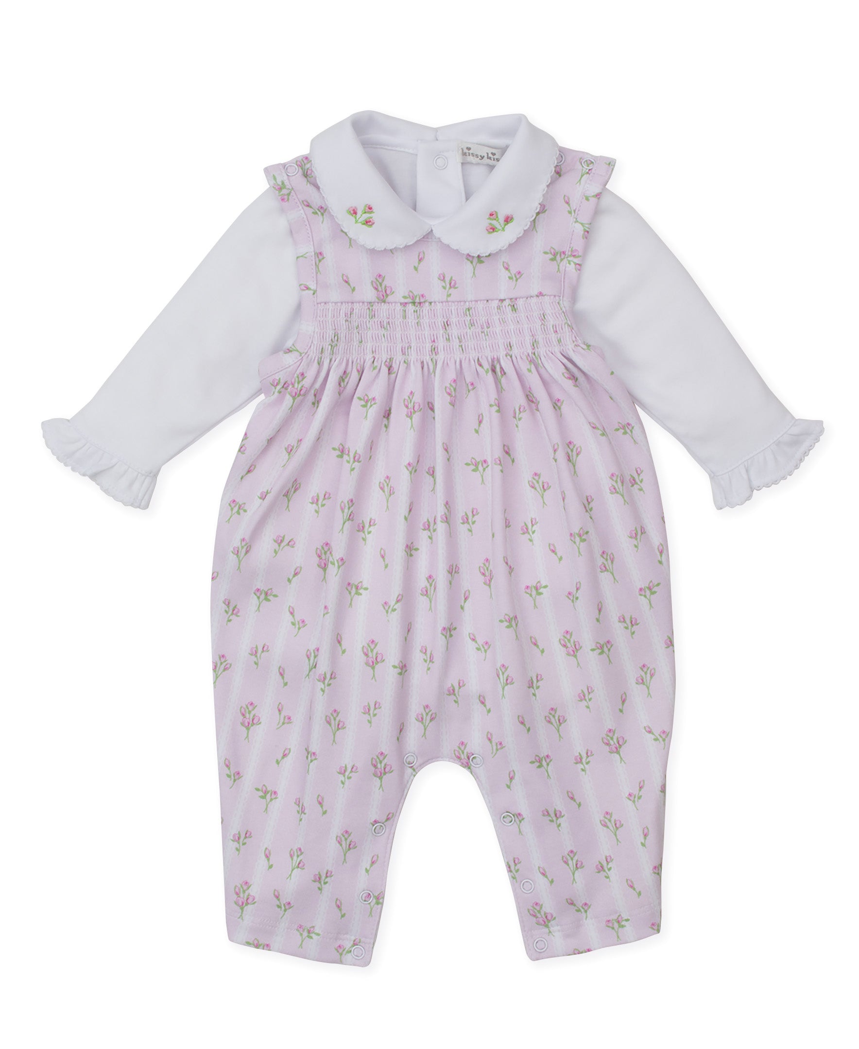 Ribbon Stripe Bouquets Pink Overall Set - Kissy Kissy