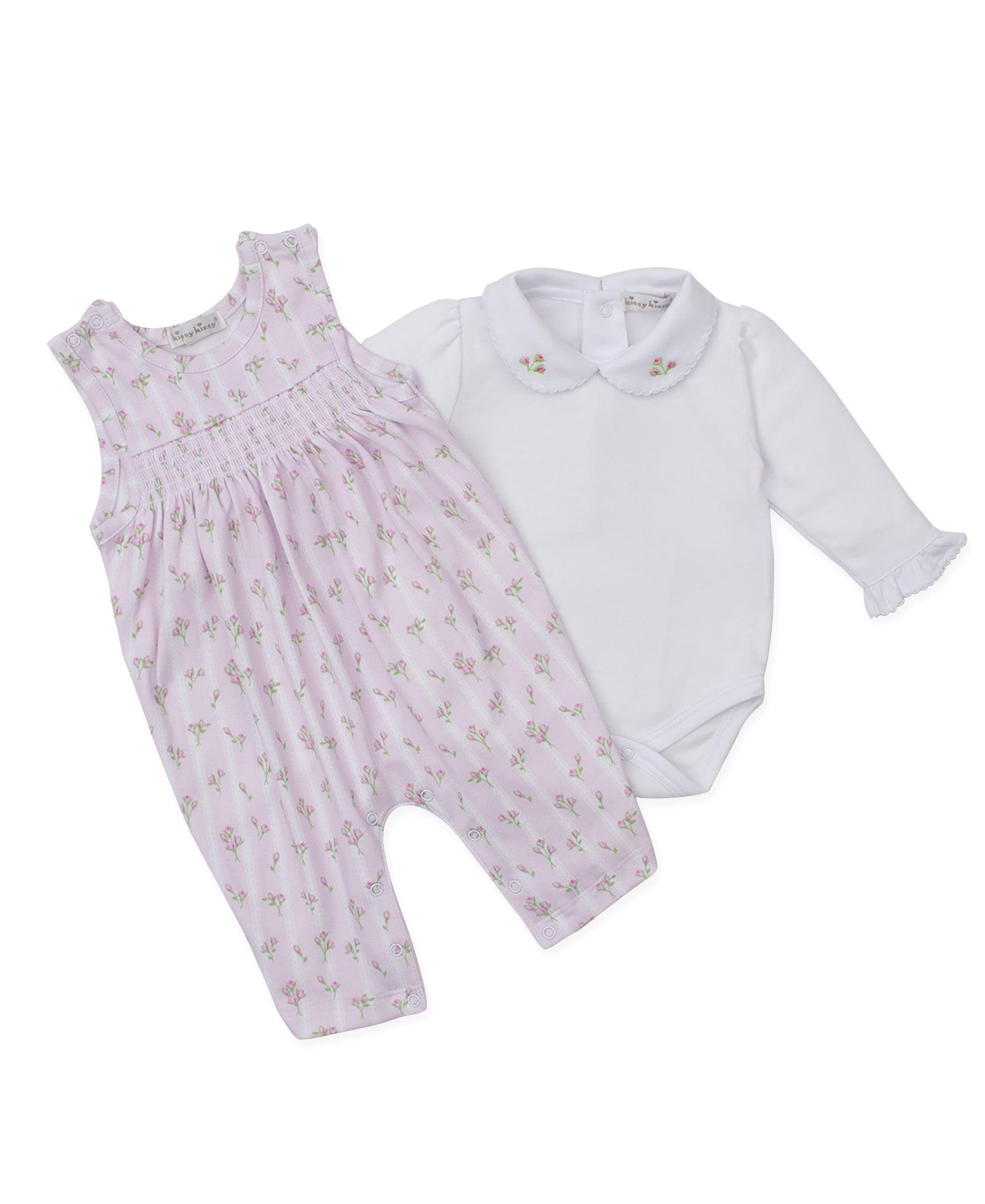 Ribbon Stripe Bouquets Pink Overall Set - Kissy Kissy