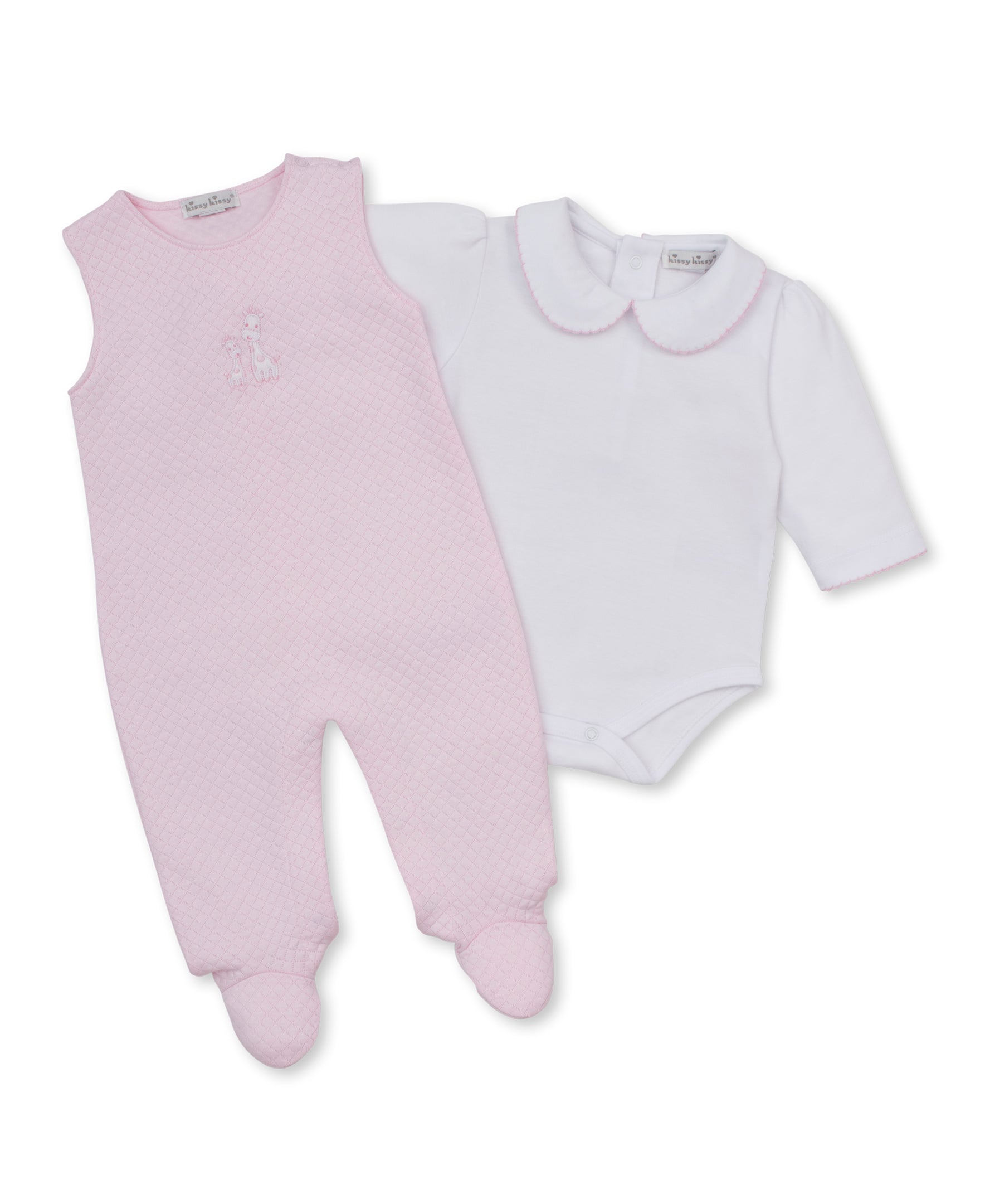 Giraffe Laughs Pink Jacquard Overall Set - Kissy Kissy