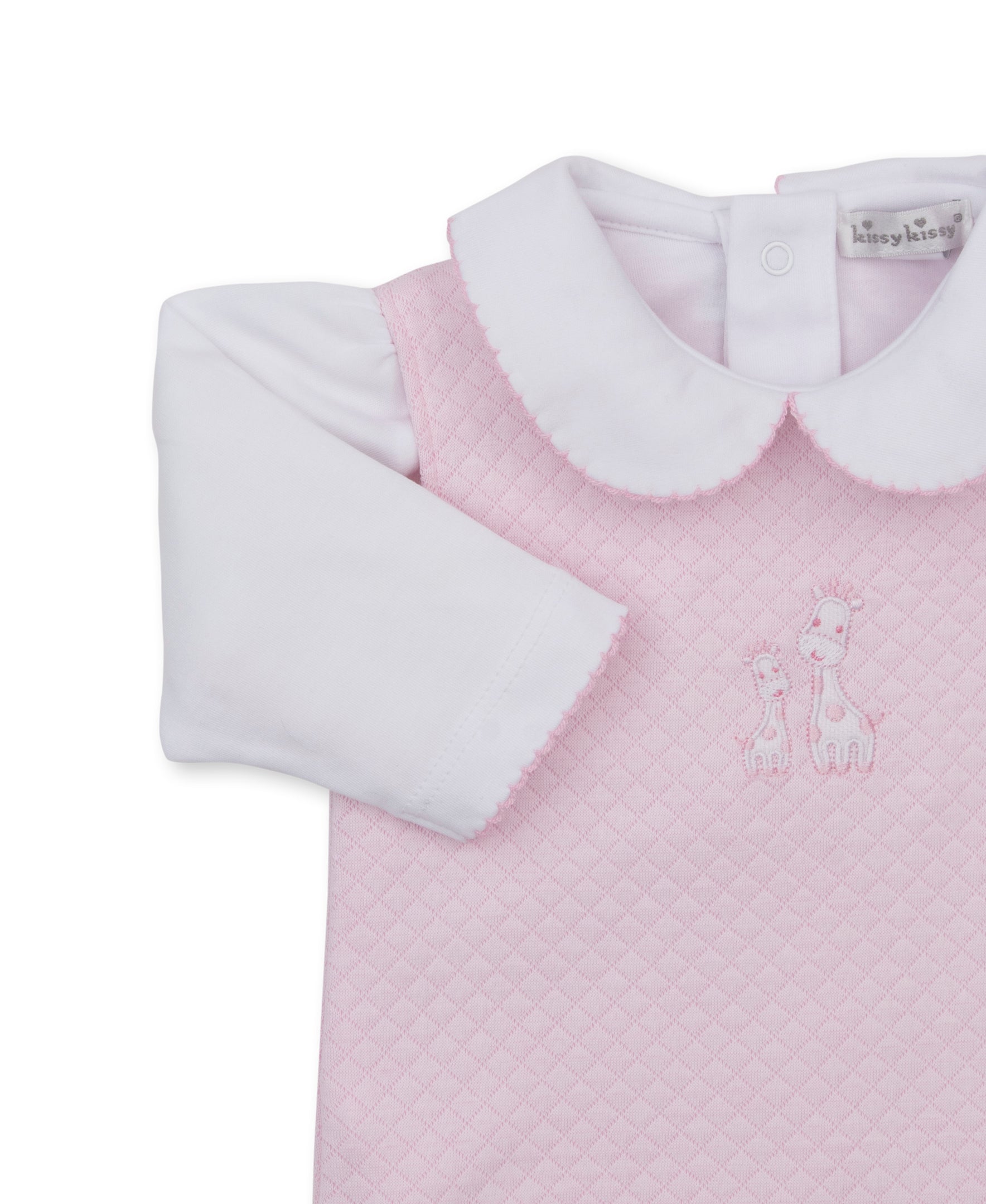 Giraffe Laughs Pink Jacquard Overall Set - Kissy Kissy