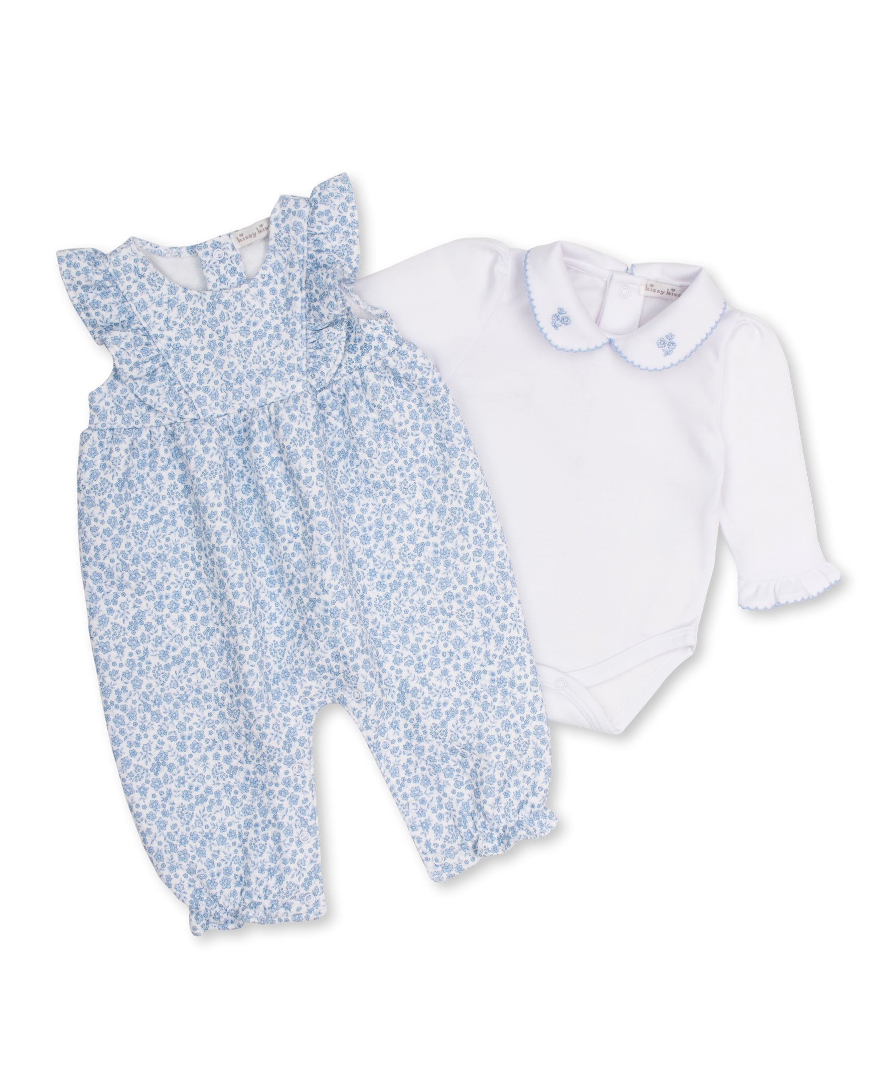 Fall Blooms Blue Jacquard Overall Set - Kissy Kissy
