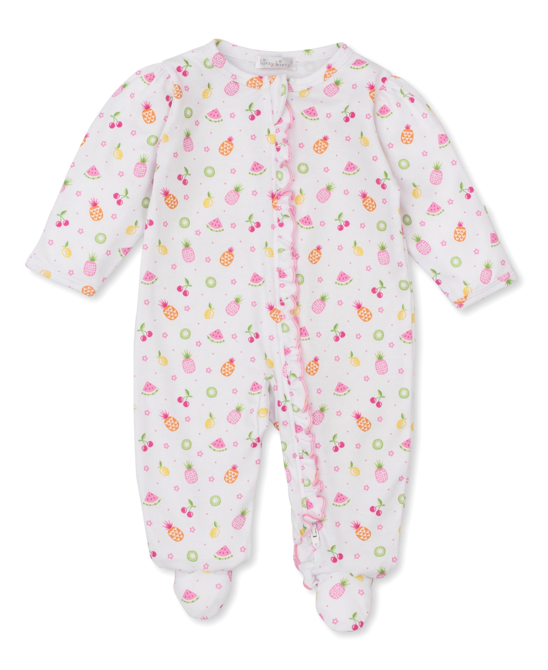 Fruit Fiesta White Zip Footie - Kissy Kissy