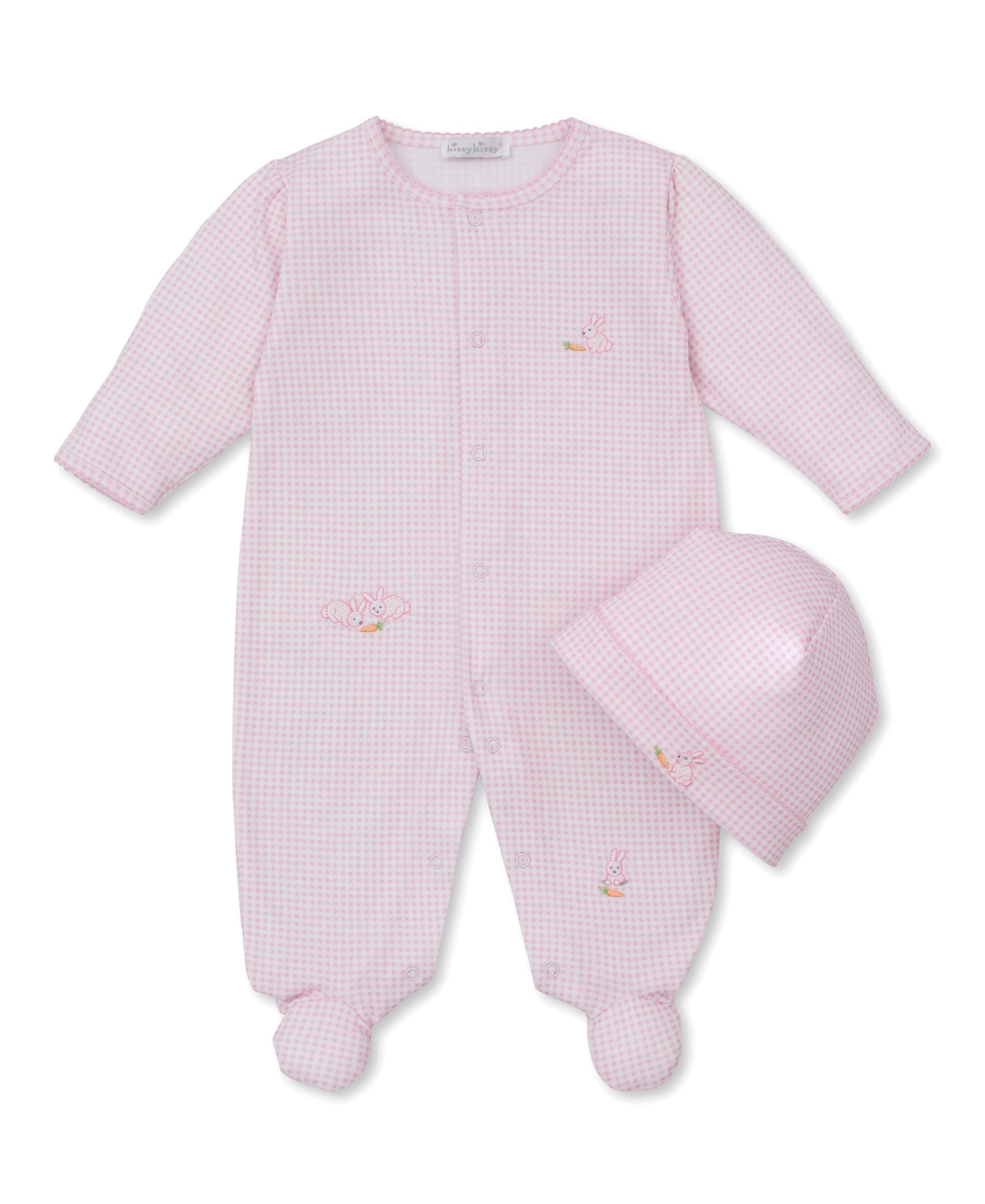 Baby Bunny Patch Pink Gingham Footie & Hat Set - Kissy Kissy