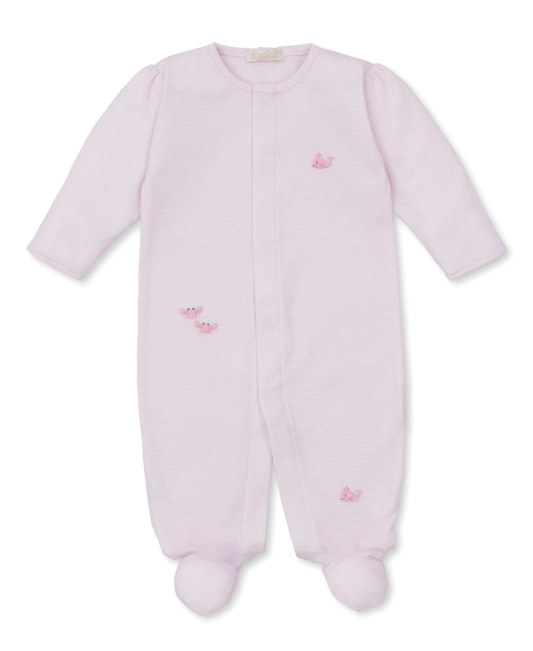 SCE Crabs & Whales Pink Stripe Hand Emb. Footie - Kissy Kissy