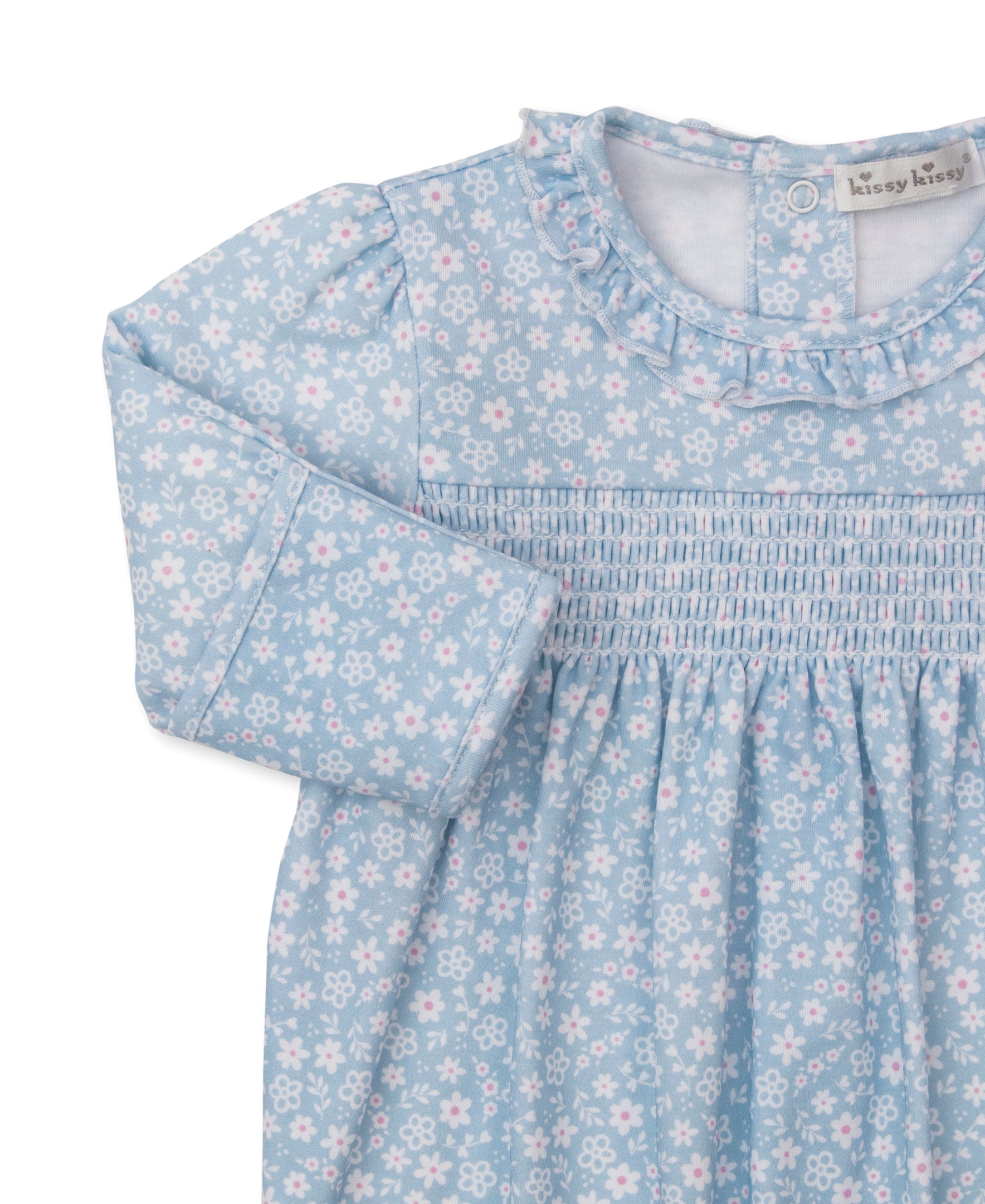 Fall in Bloom Blue Smocked Footie - Kissy Kissy