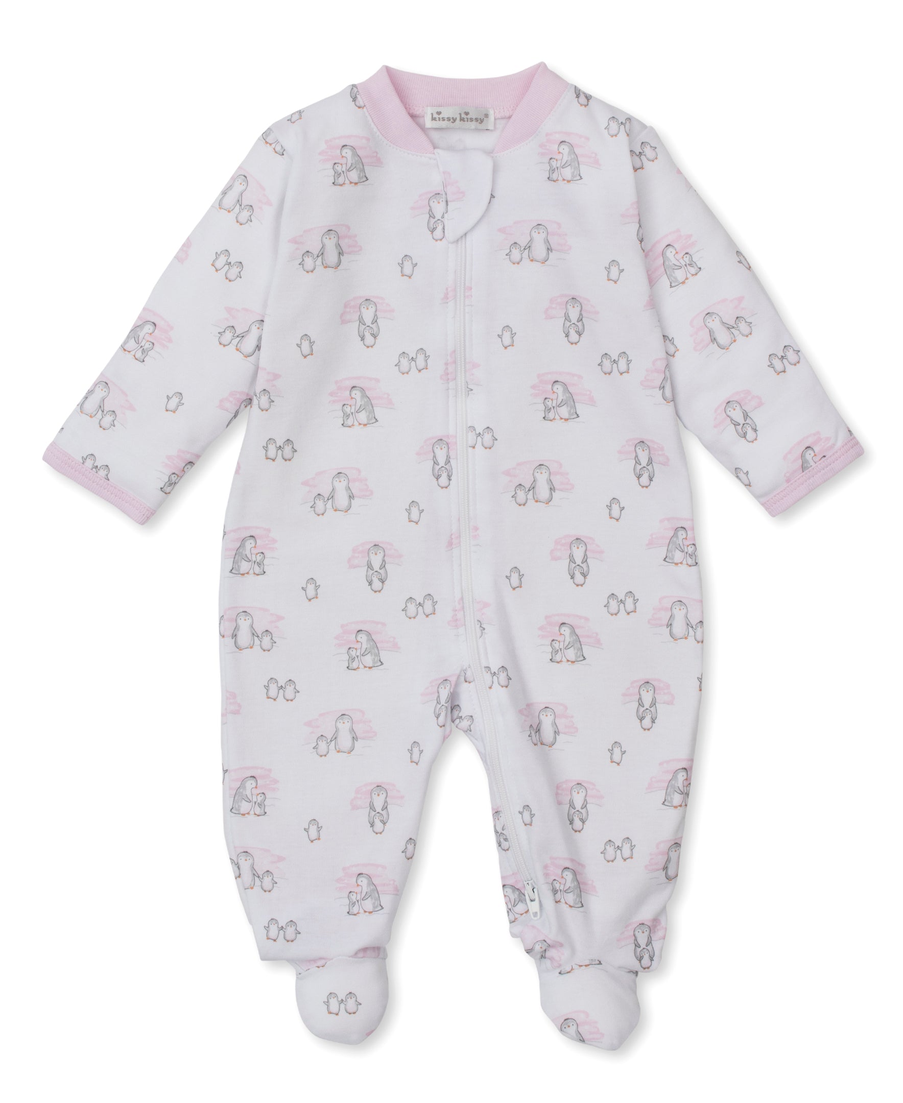 Snow Happy Penguins Pink Zip Footie - Kissy Kissy