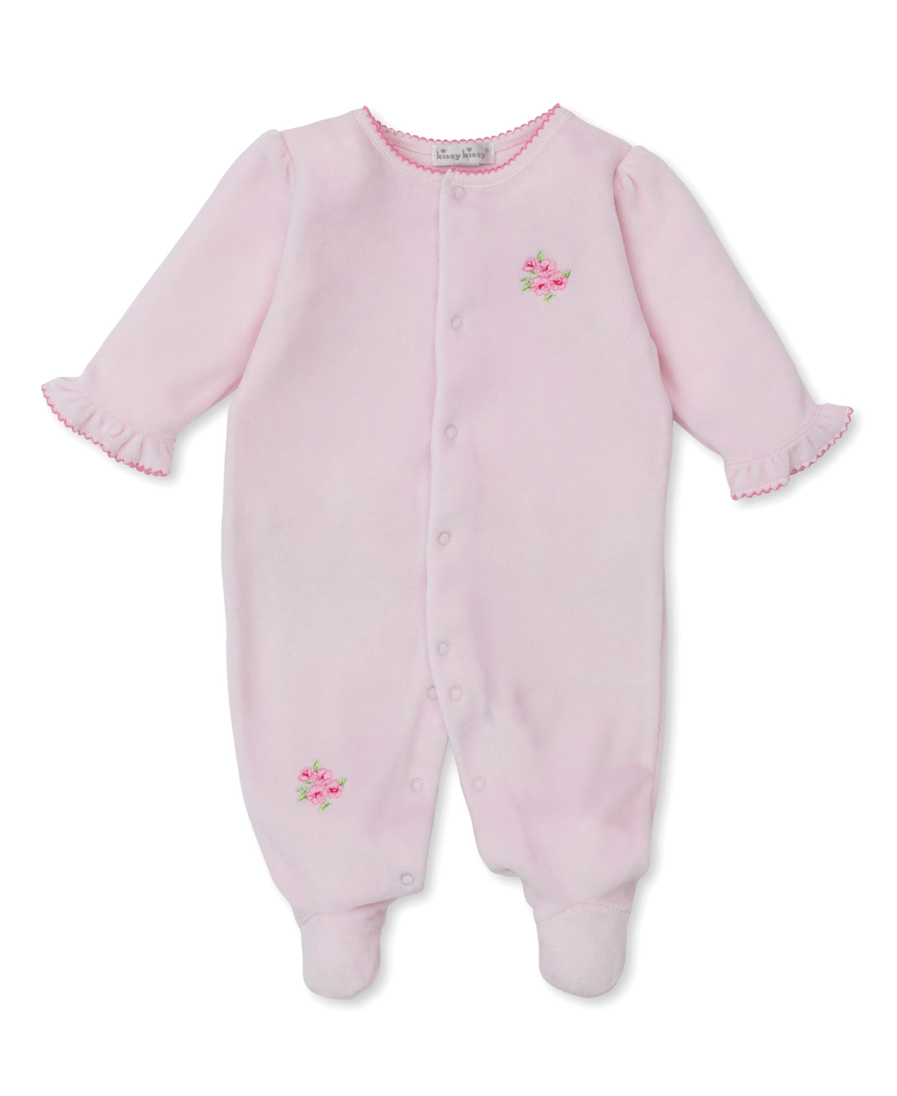 Roses and Blooms Pink Velour Footie - Kissy Kissy