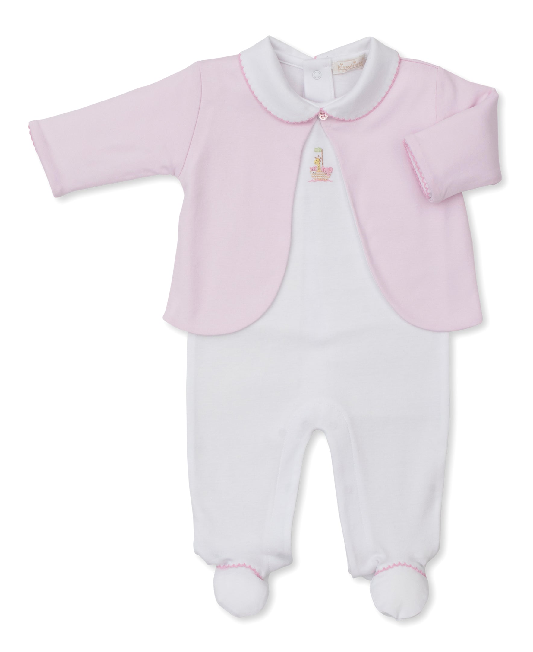 Premier Noah's Ark Pink Hand Emb.Footie & Jacket Set - Kissy Kissy