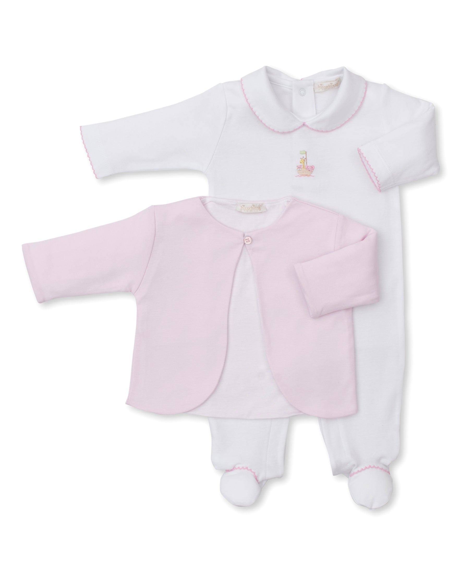 Premier Noah's Ark Pink Hand Emb.Footie & Jacket Set - Kissy Kissy