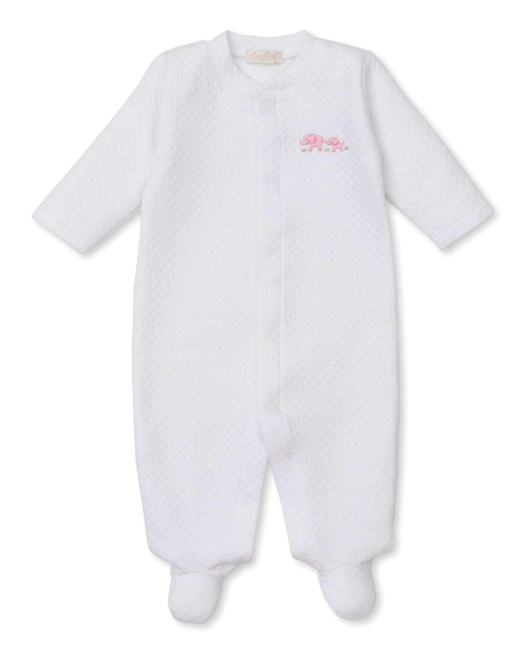 Premier Elephant Esprit White/Pink Hand Emb. Jacquard Footie - Kissy Kissy