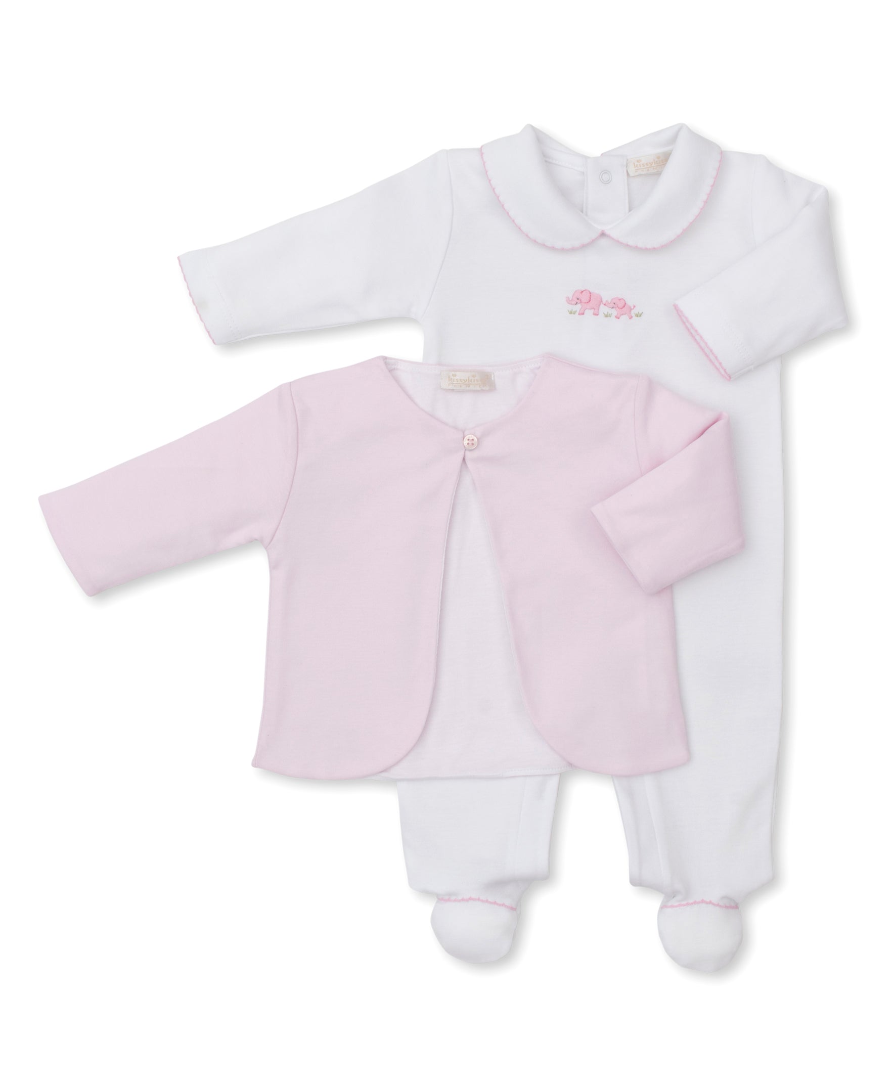 Premier Elephant Esprit Pink Hand Emb. Footie & Jacket Set - Kissy Kissy