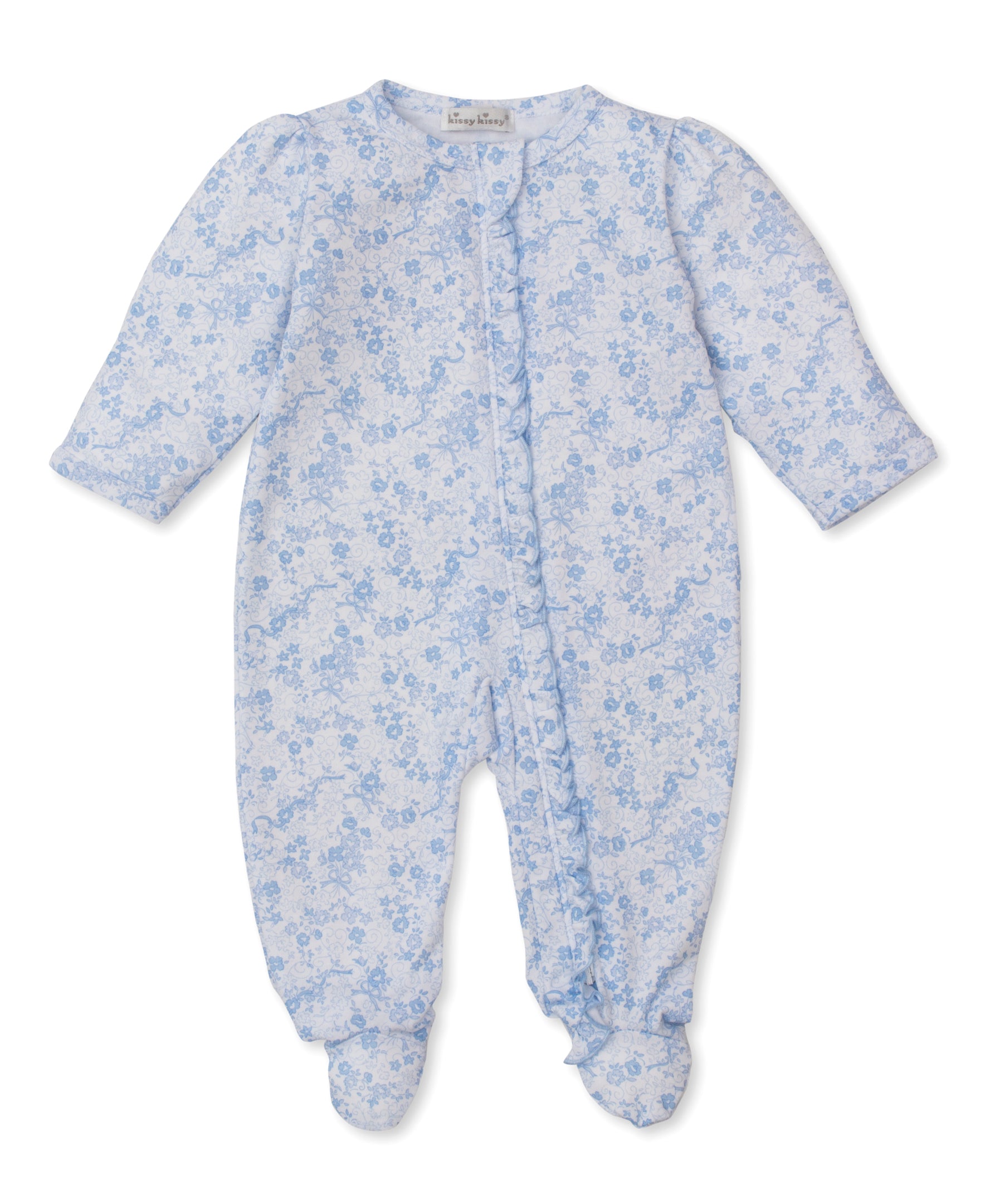 Old English Roses Blue Zip Footie - Kissy Kissy