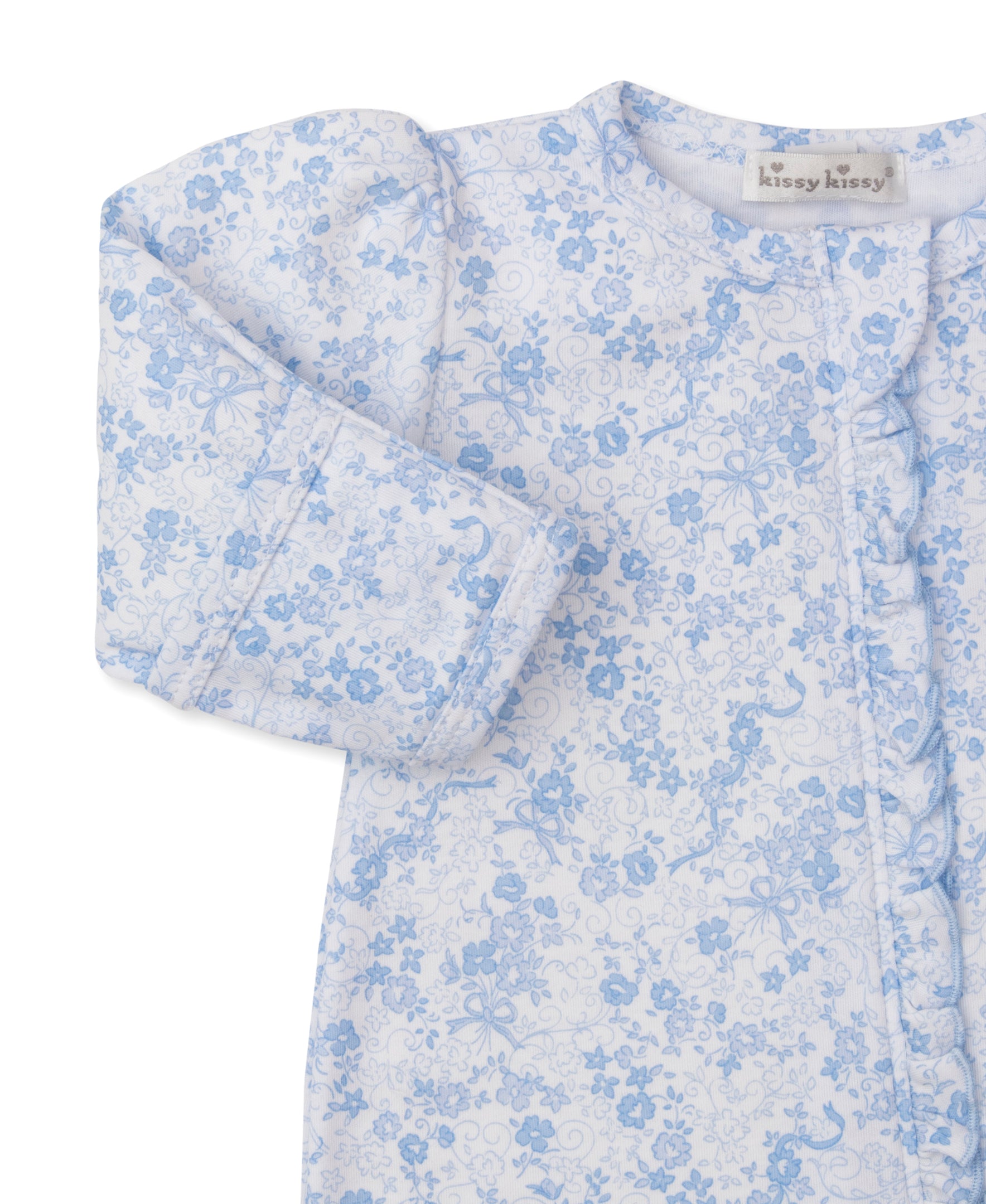 Old English Roses Blue Zip Footie - Kissy Kissy