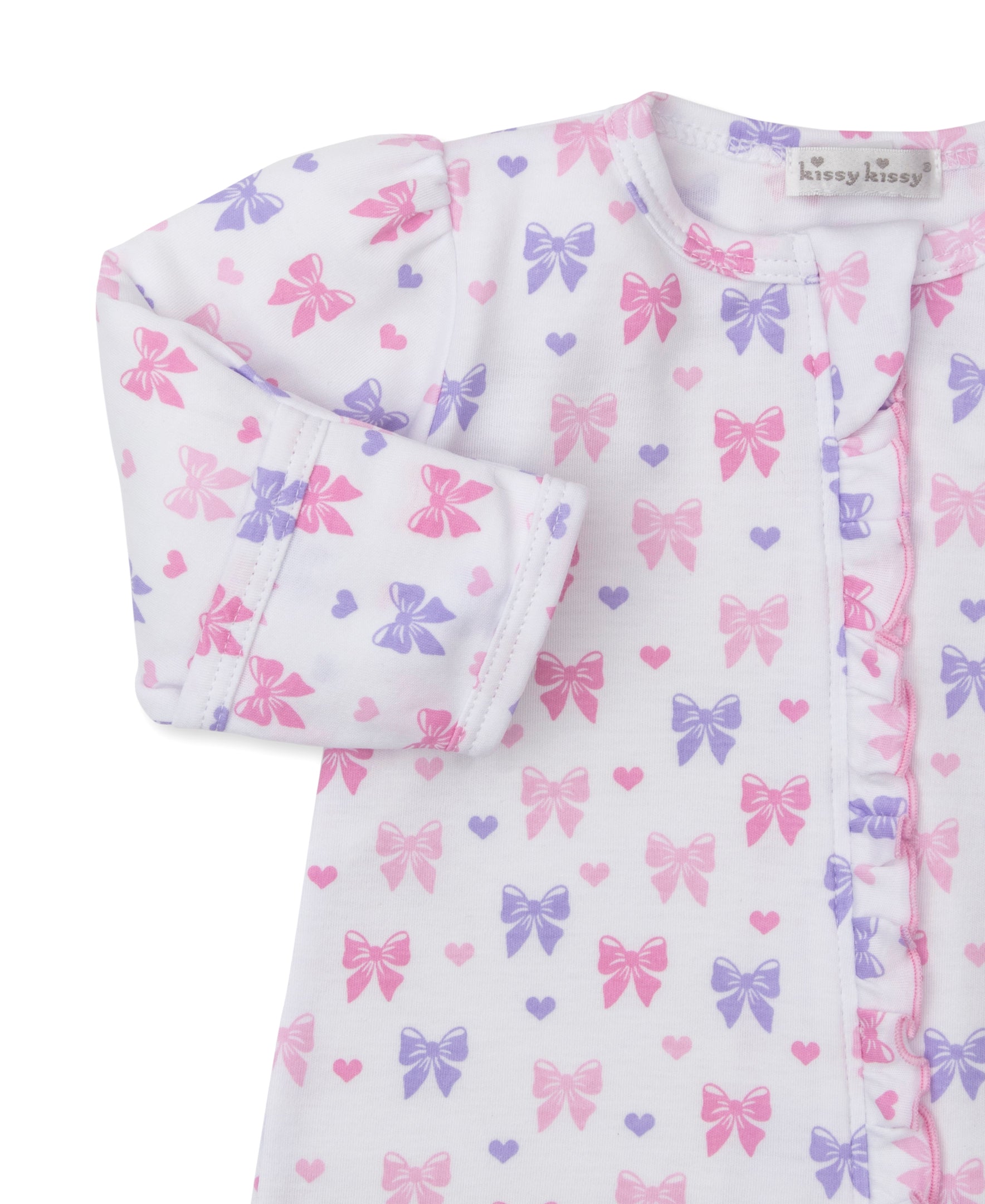 Billowy Bows White Zip Footie - Kissy Kissy