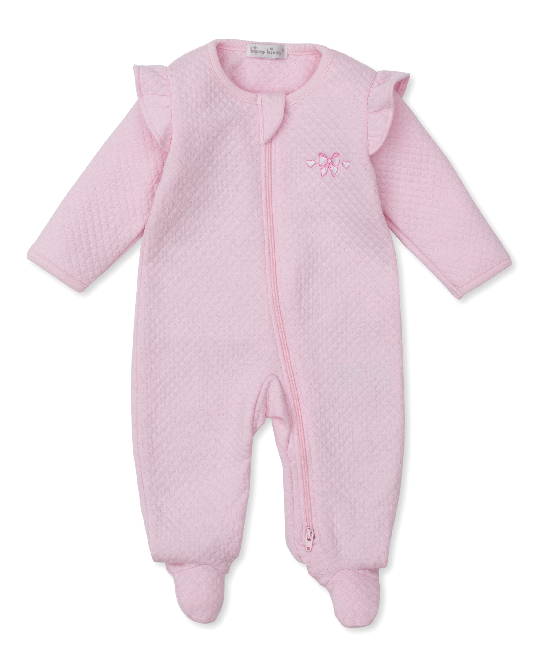Billowy Bows Pink Jacquard Zip Footie - Kissy Kissy