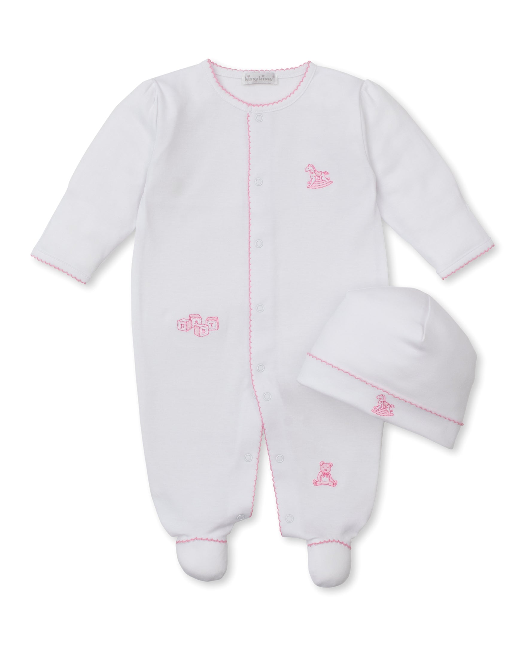 Vintage Toy Treasures White/Pink Footie & Hat Set - Kissy Kissy