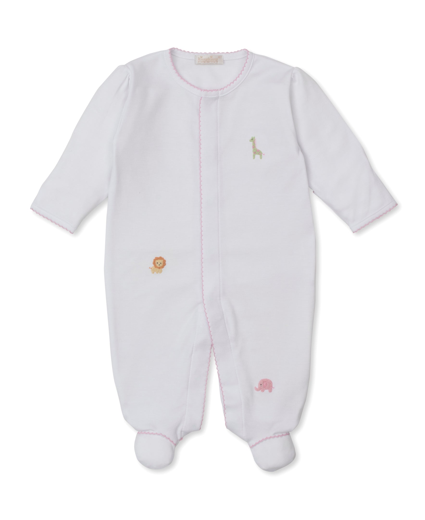 SCE Safari Wild White/Pink Hand Emb. Footie - Kissy Kissy
