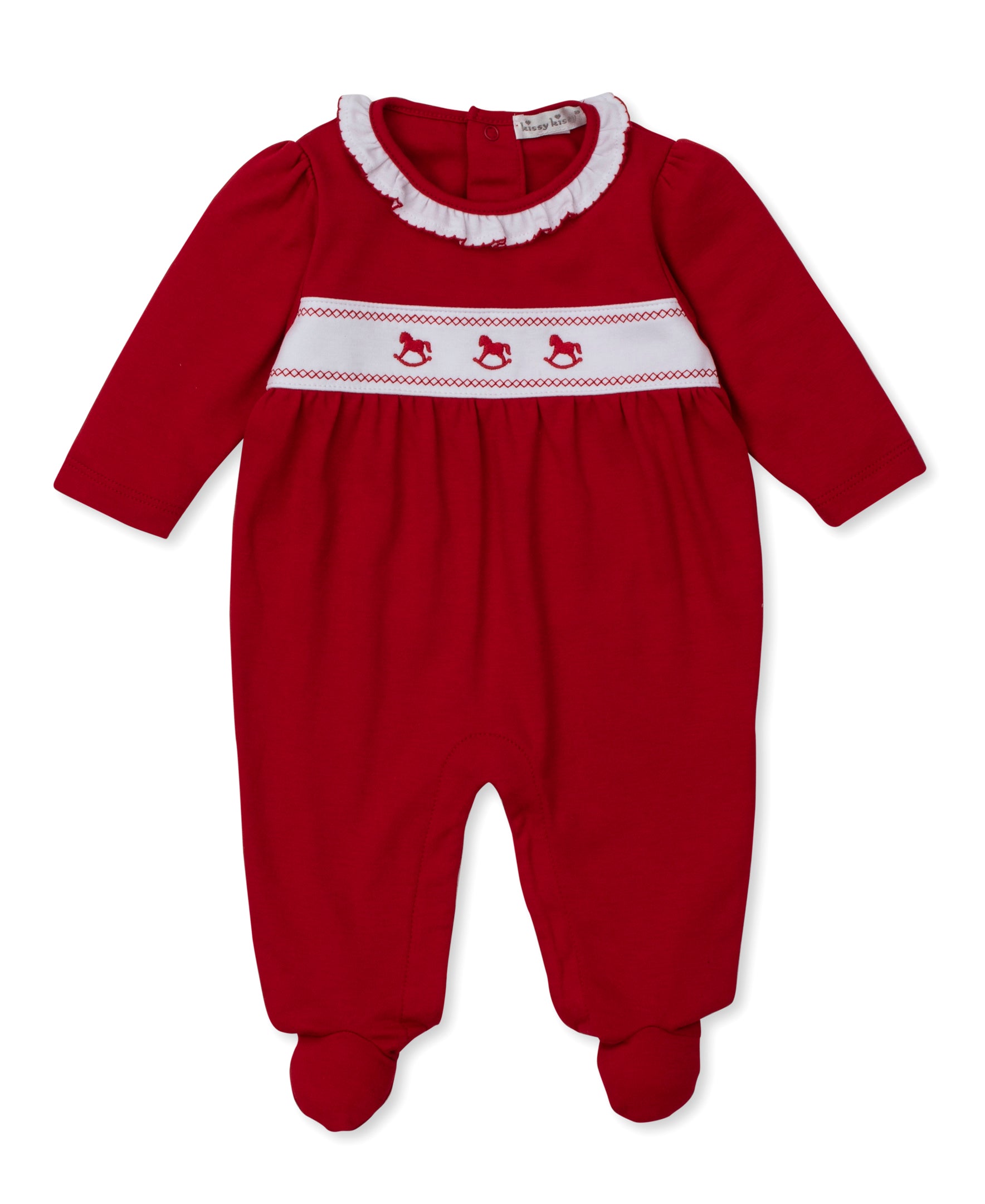 Classic Treasures Holiday 25 Rocking Horse Ruffle Footie - Kissy Kissy