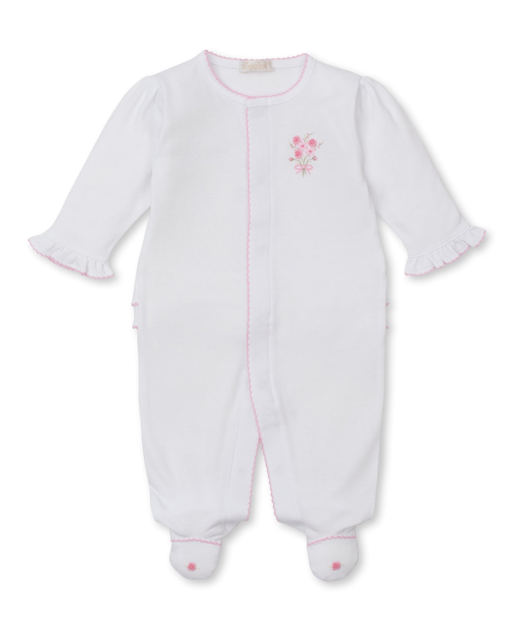 Premier Old English Roses White Hand Emb. Footie - Kissy Kissy