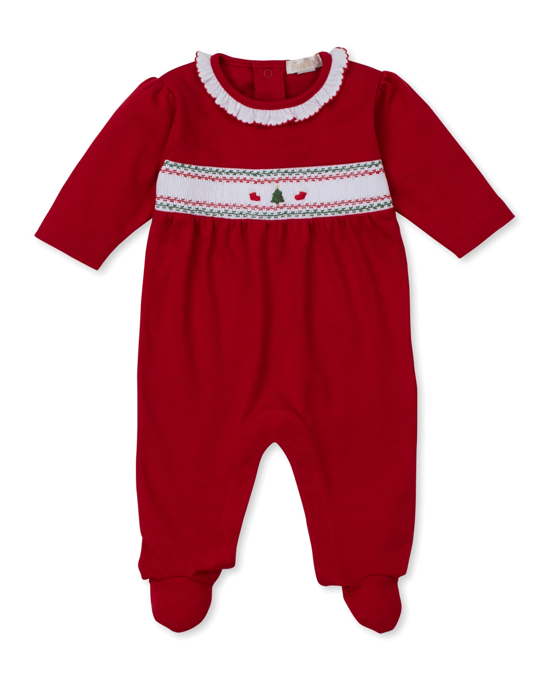 CLB Holiday Medley 25 Christmas Tree Hand Smocked Footie - Kissy Kissy