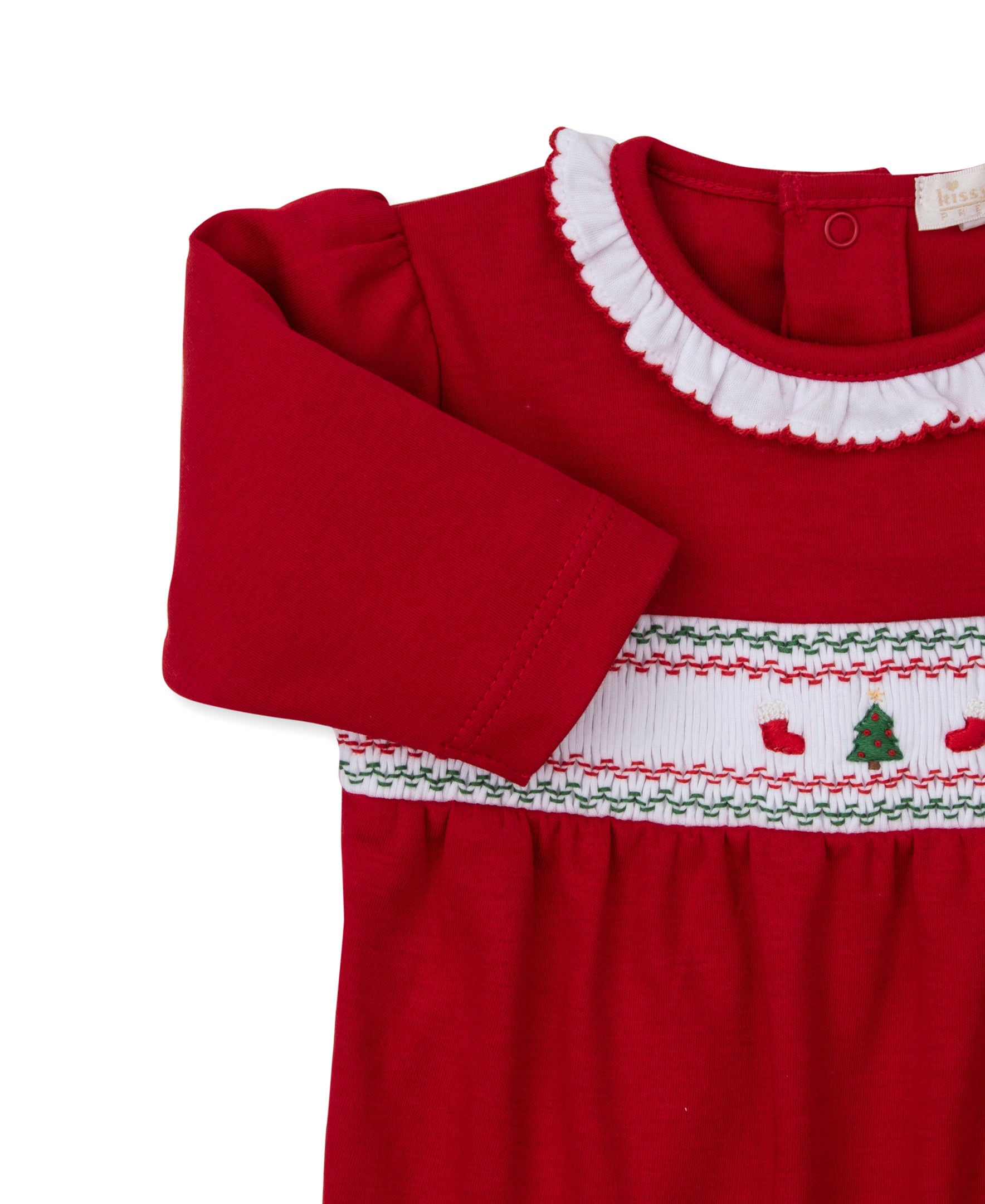 CLB Holiday Medley 26 Hand Smocked Ruffle Footie - Kissy Kissy