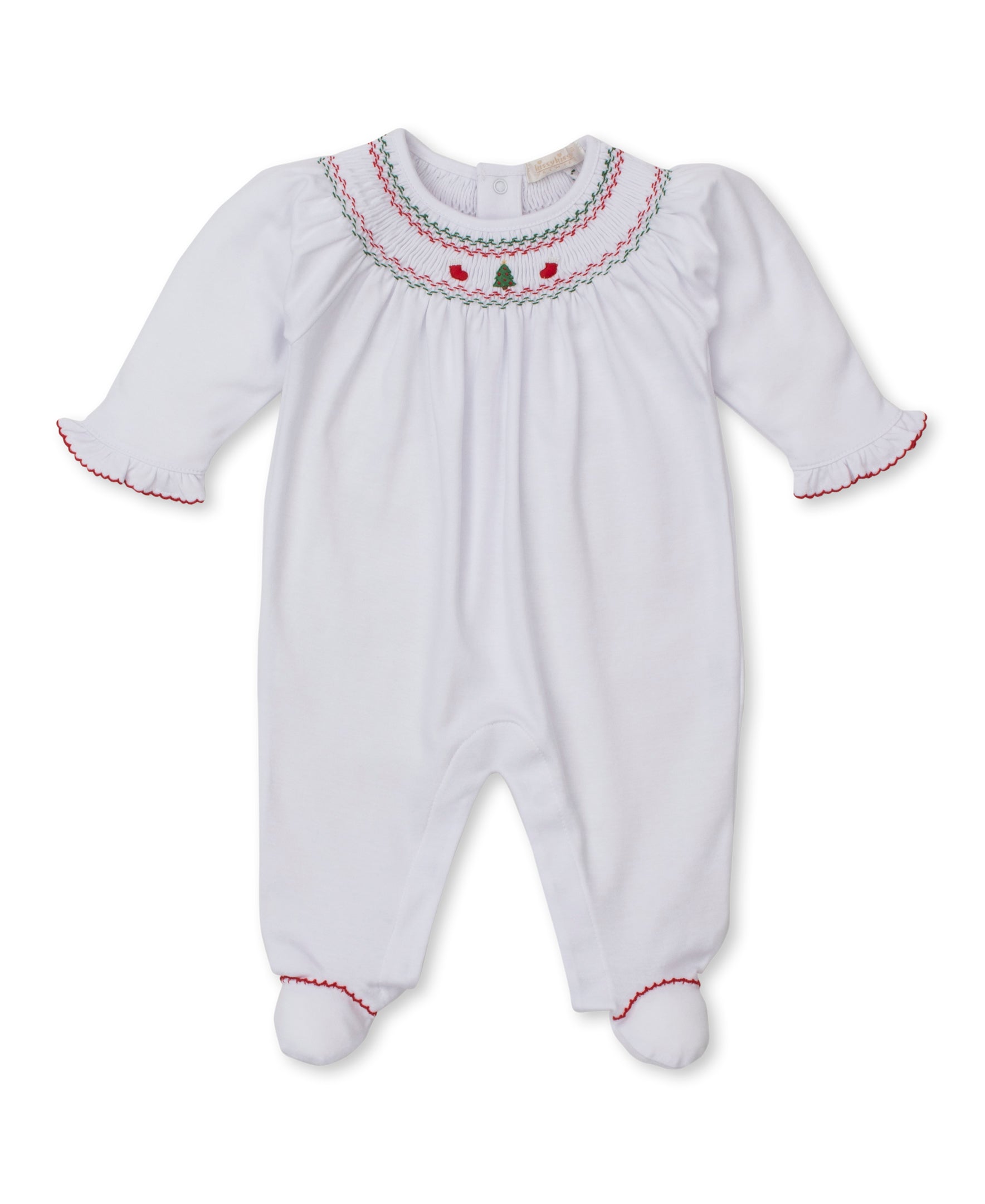 CLB Holiday Medley 26 White Hand Smocked Footie - Kissy Kissy