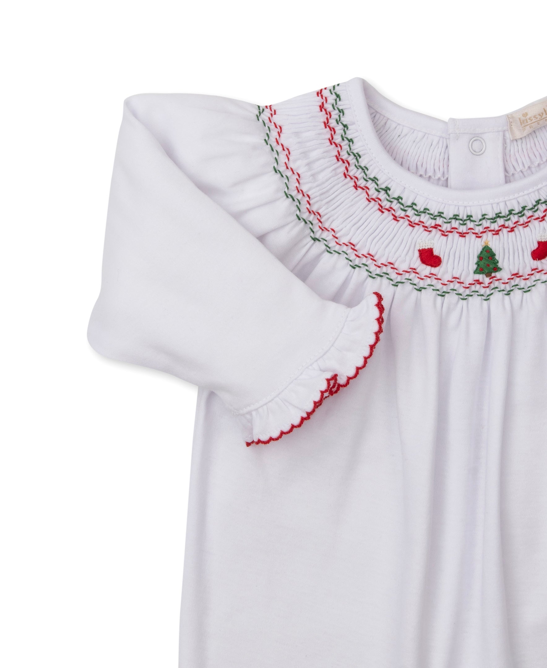 CLB Holiday Medley 26 White Hand Smocked Footie - Kissy Kissy