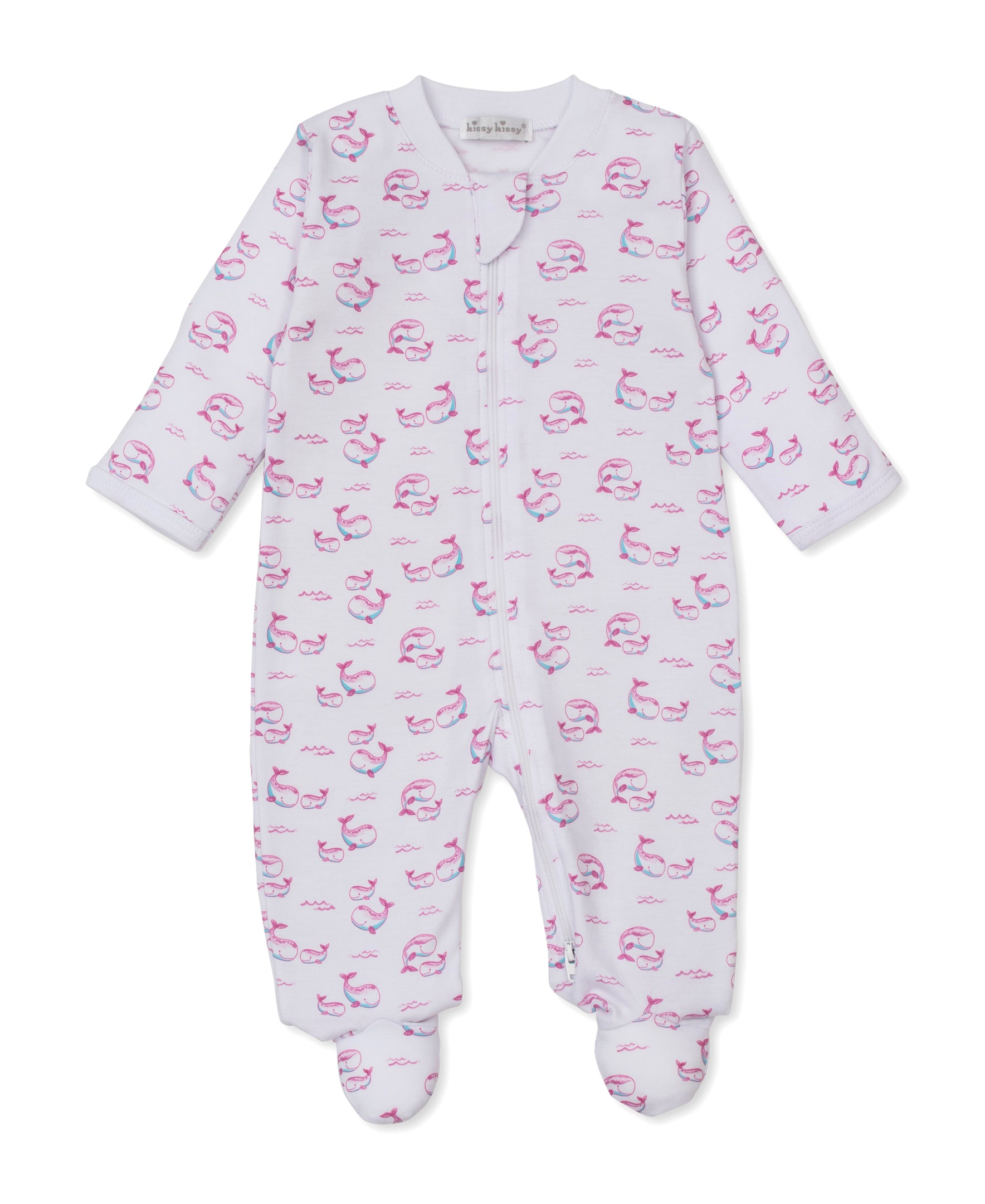Whale Pods Pink Zip Footie - Kissy Kissy