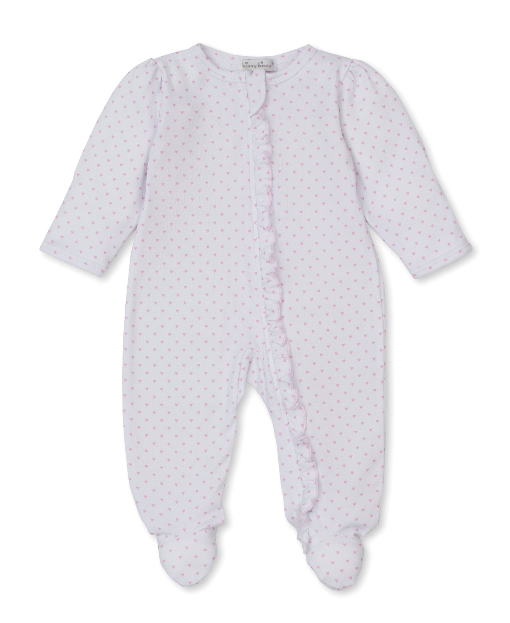 Teddy Bear Love Pink Hearts Zip Footie - Kissy Kissy