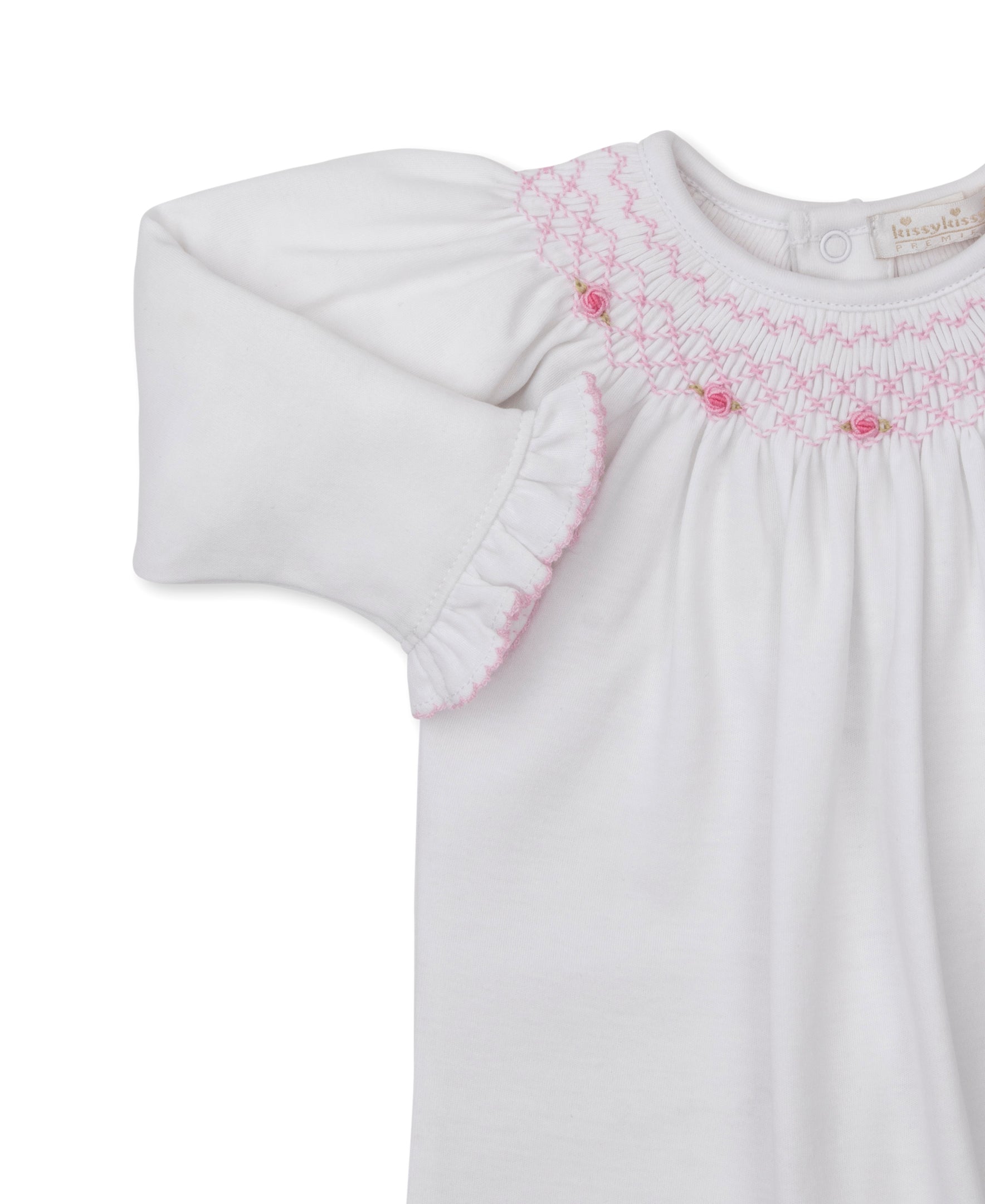 CLB Summer Bishop 26 White/Pink Hand Smocked Footie - Kissy Kissy