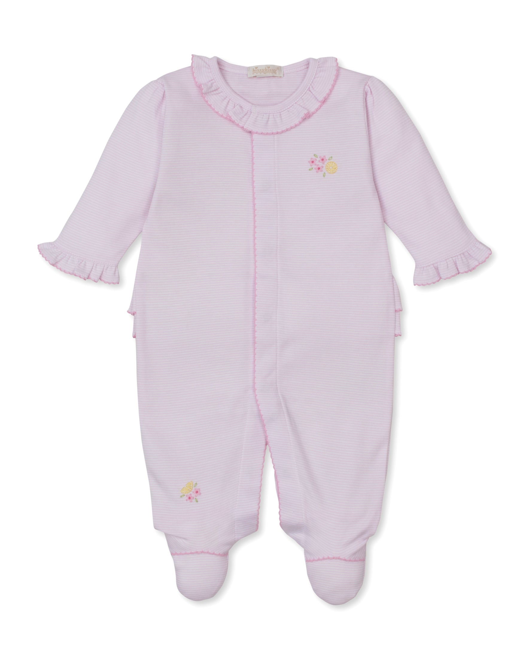 SCE Lemon Blossoms Pink Hand Emb. Stripe Footie