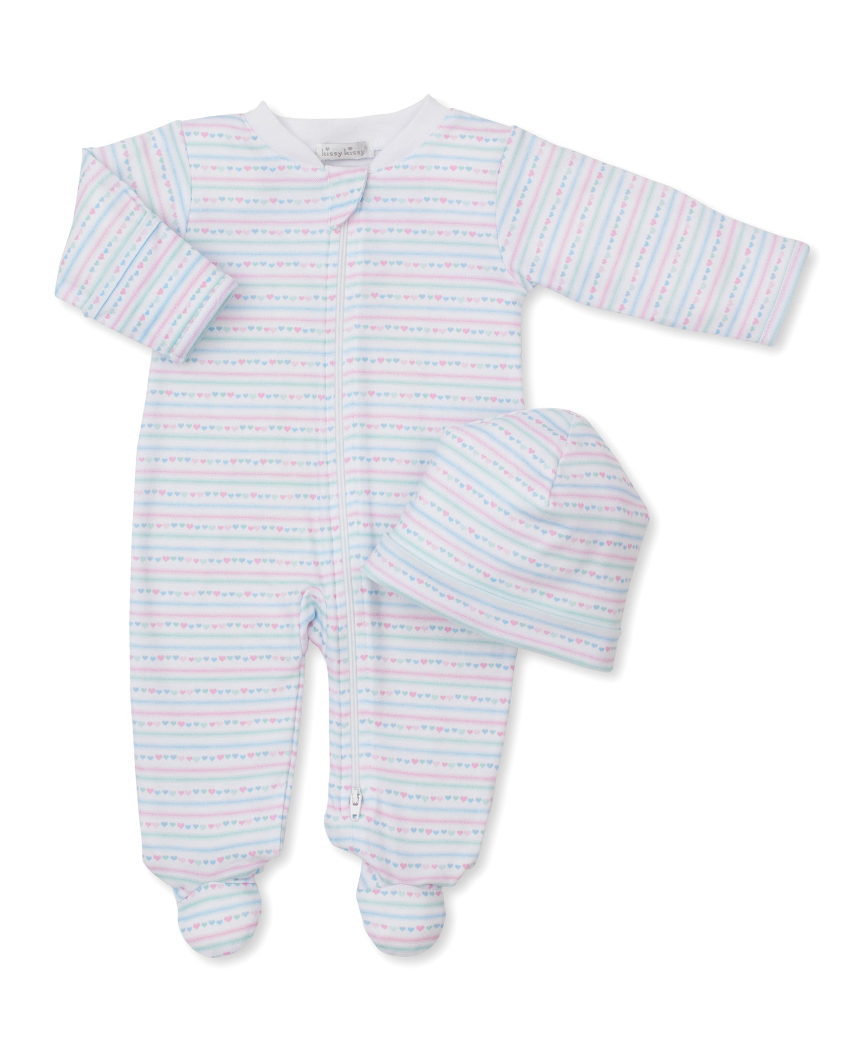 Nighty Night Stripes Zip Footie & Hat Set - Kissy Kissy