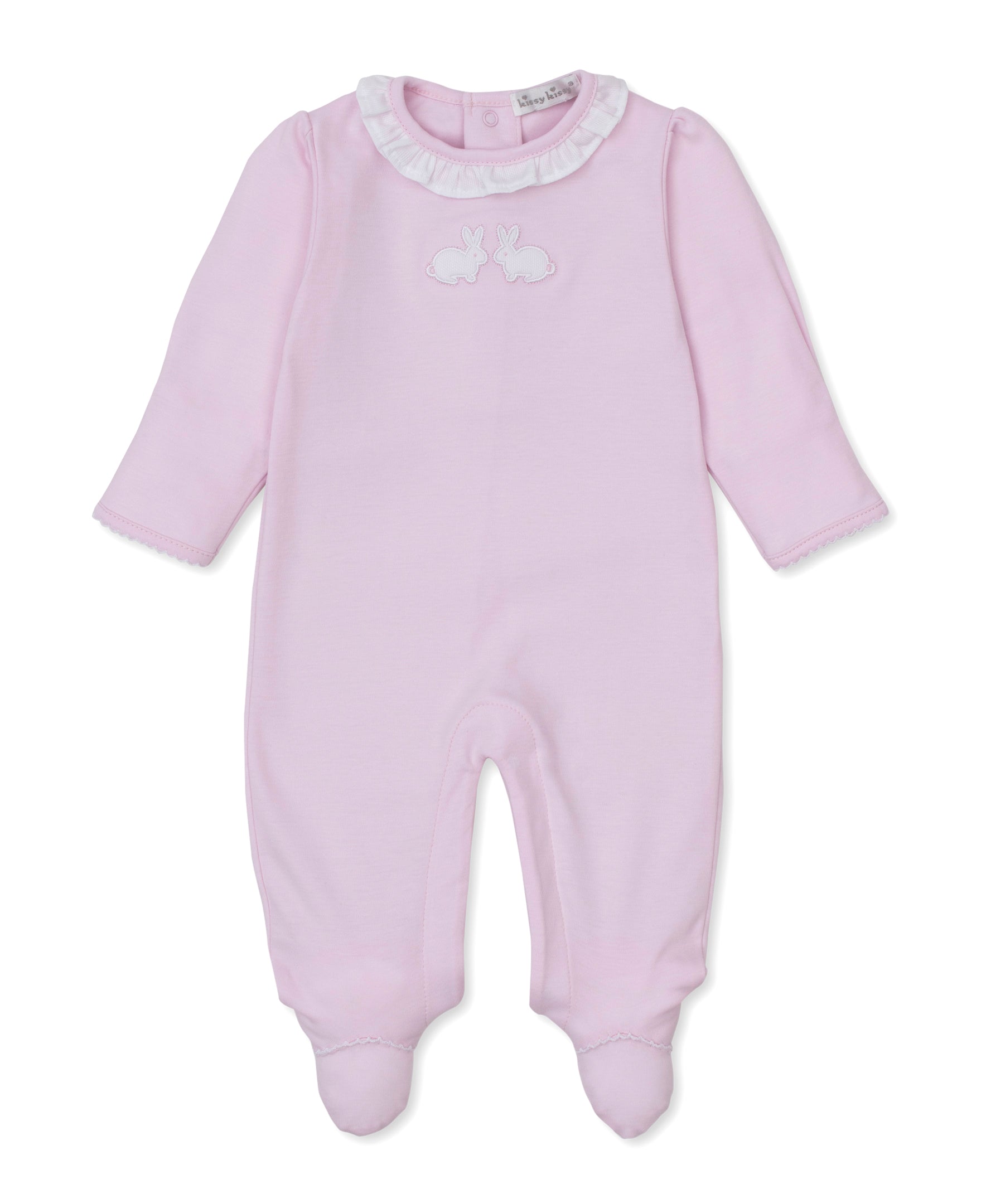 Pique Twin Bunnies Pink Ruffle Footie - Kissy Kissy