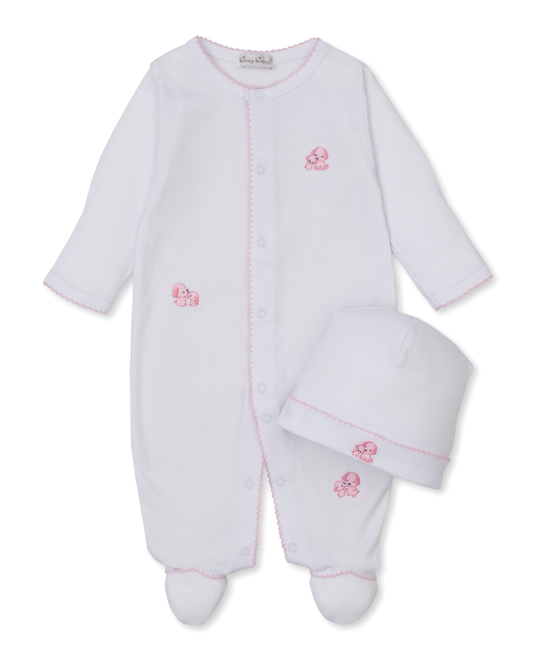 Puppy Family White/Pink Footie & Hat Set