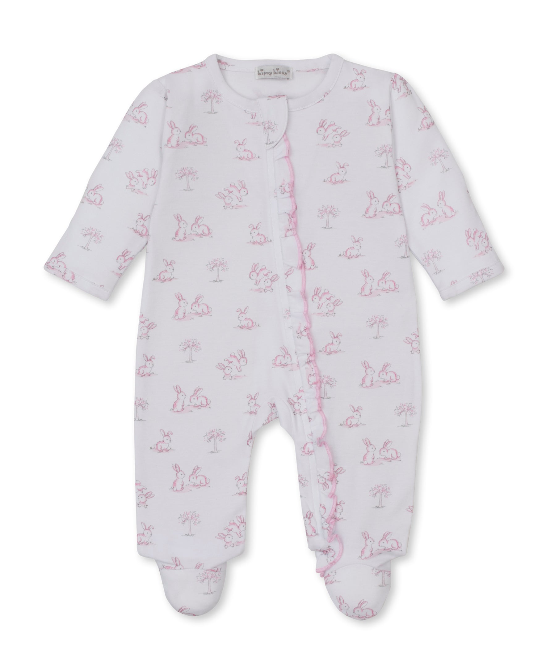 Springtime Bunny Fun Pink Zip Footie - Kissy Kissy